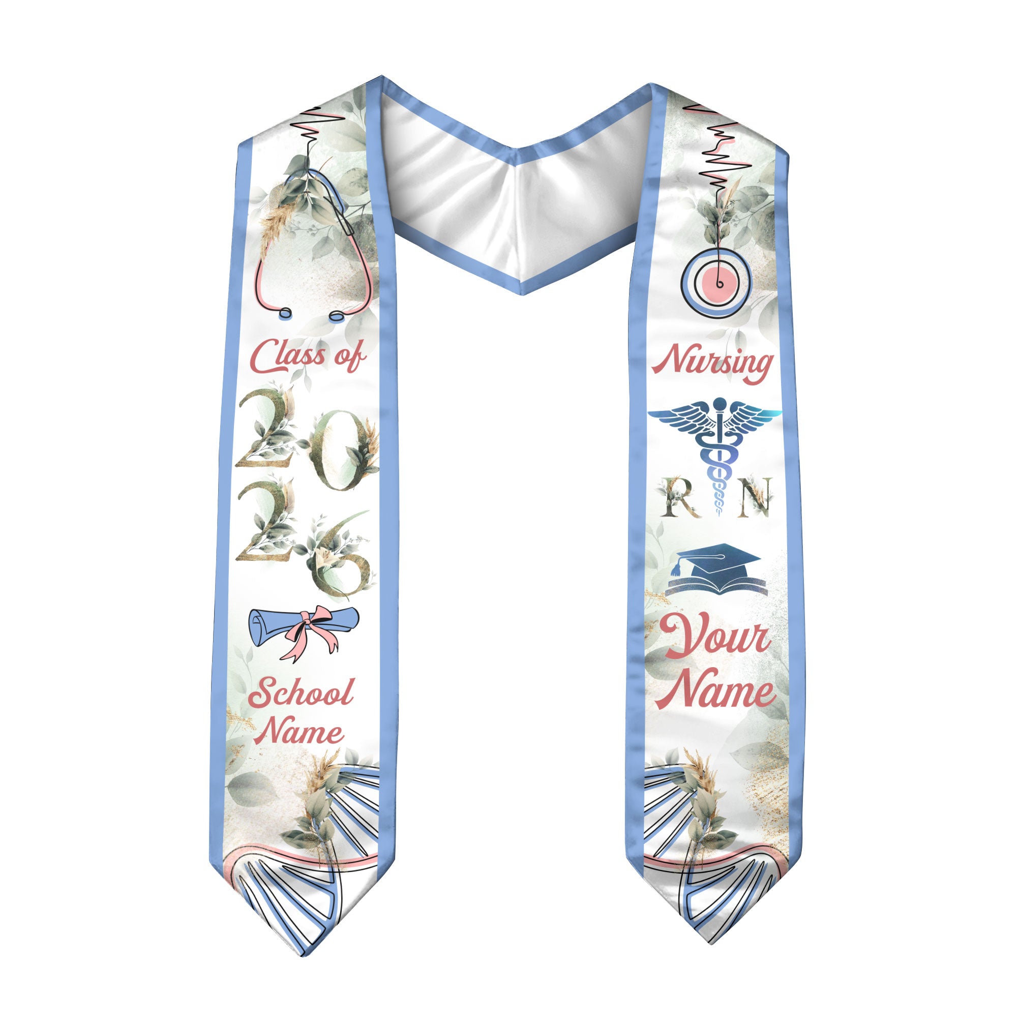 Customized RN Nurse Graduation Stole with Professional Design, BSN Sash Class of 2026