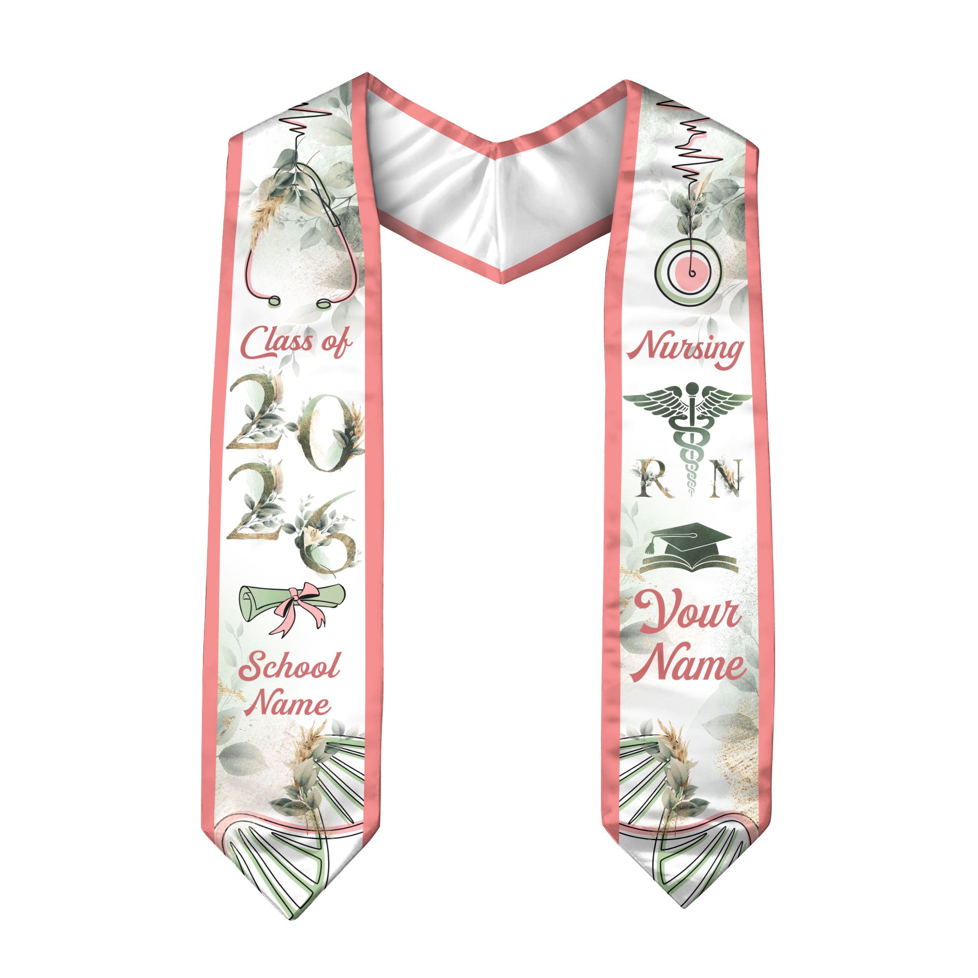 Customized RN Nurse Graduation Stole with Professional Design, BSN Sash Class of 2026