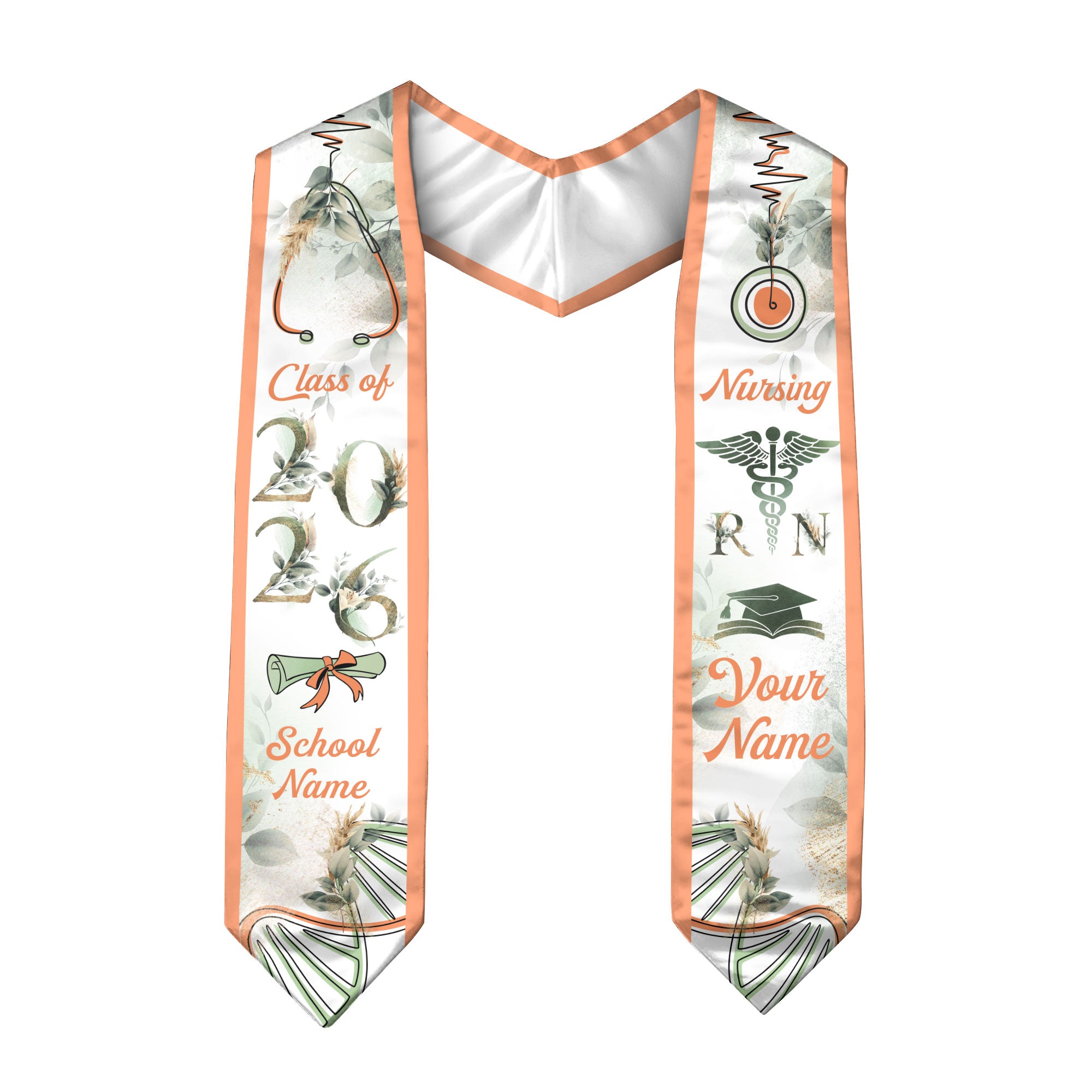 Customized RN Nurse Graduation Stole with Professional Design, BSN Sash Class of 2026