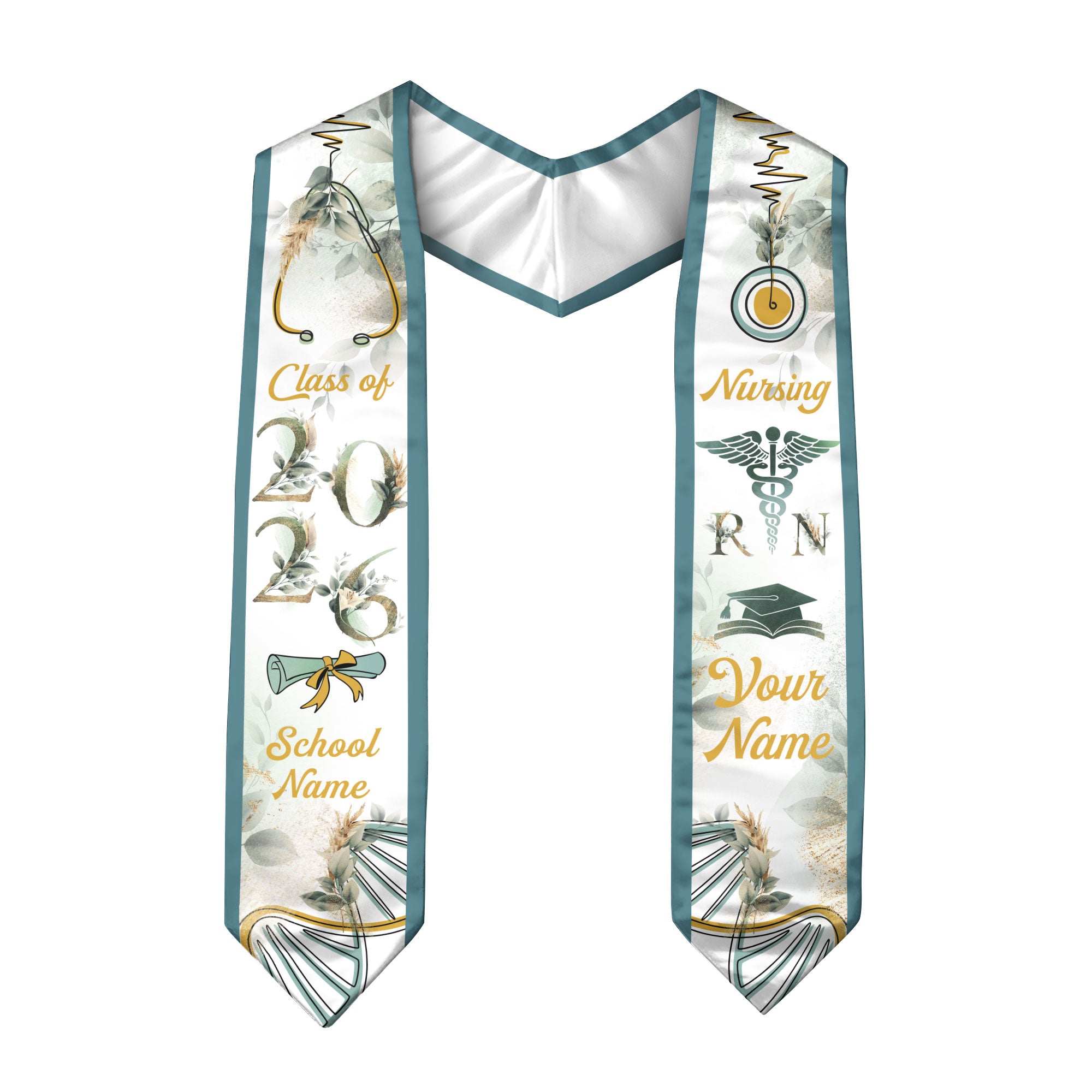 Customized RN Nurse Graduation Stole with Professional Design, BSN Sash Class of 2026