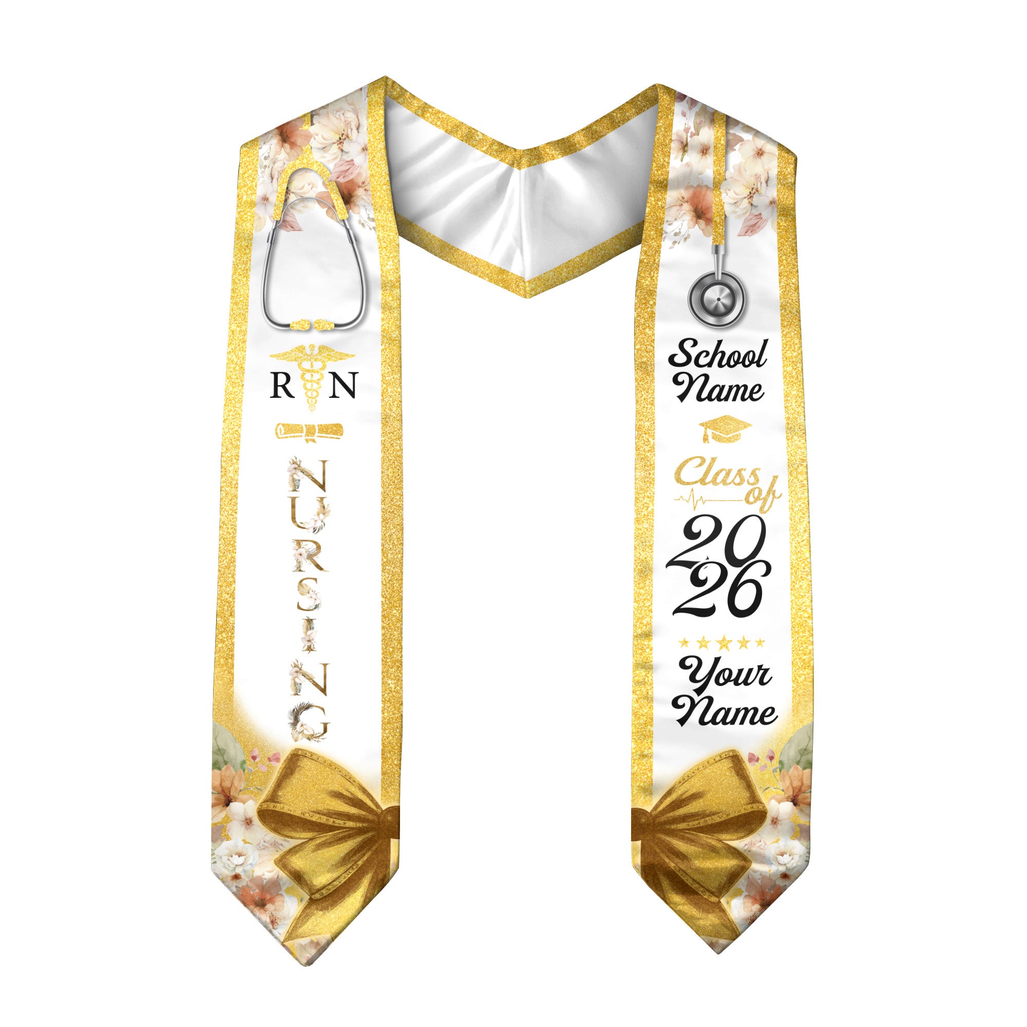 Customized Nursing Graduation Sash for RN and BSN Graduates, Ceremony Stole Class of 2026