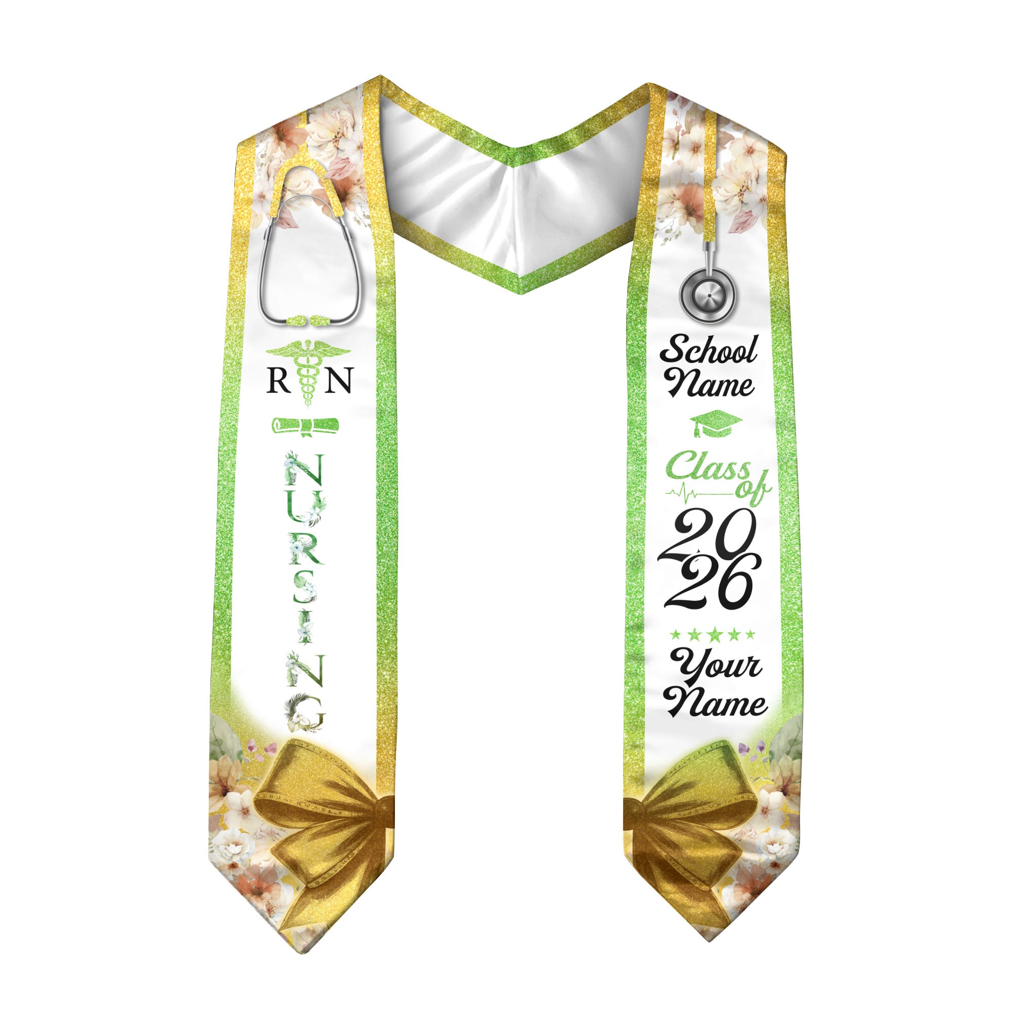 Customized Nursing Graduation Sash for RN and BSN Graduates, Ceremony Stole Class of 2026