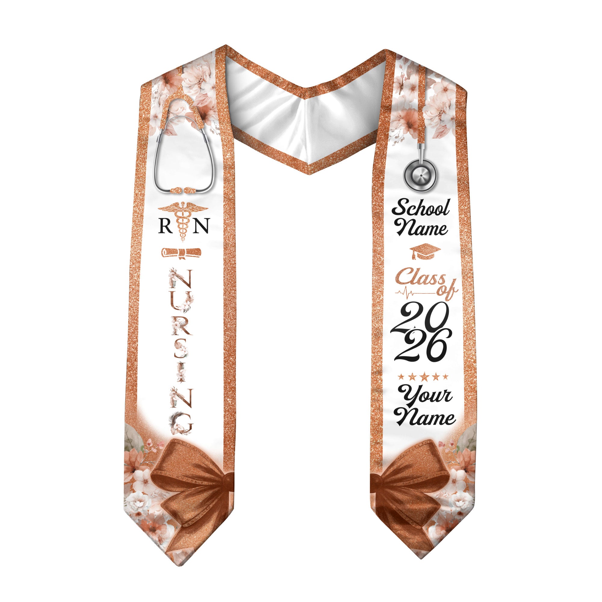 Customized Nursing Graduation Sash for RN and BSN Graduates, Ceremony Stole Class of 2026