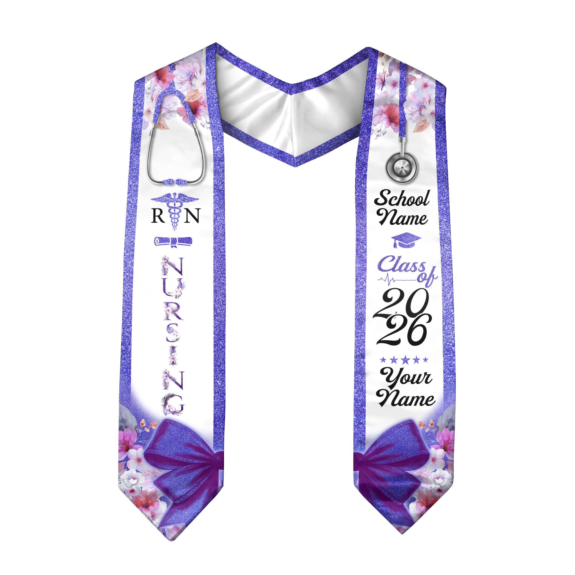 Customized Nursing Graduation Sash for RN and BSN Graduates, Ceremony Stole Class of 2026