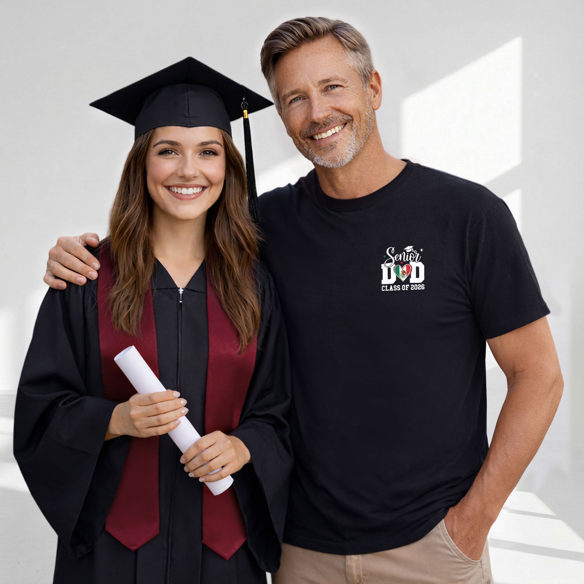 Senior Family Class of 2026 Black T-Shirt - Mexico Flag Heart Graduation Gift Tee