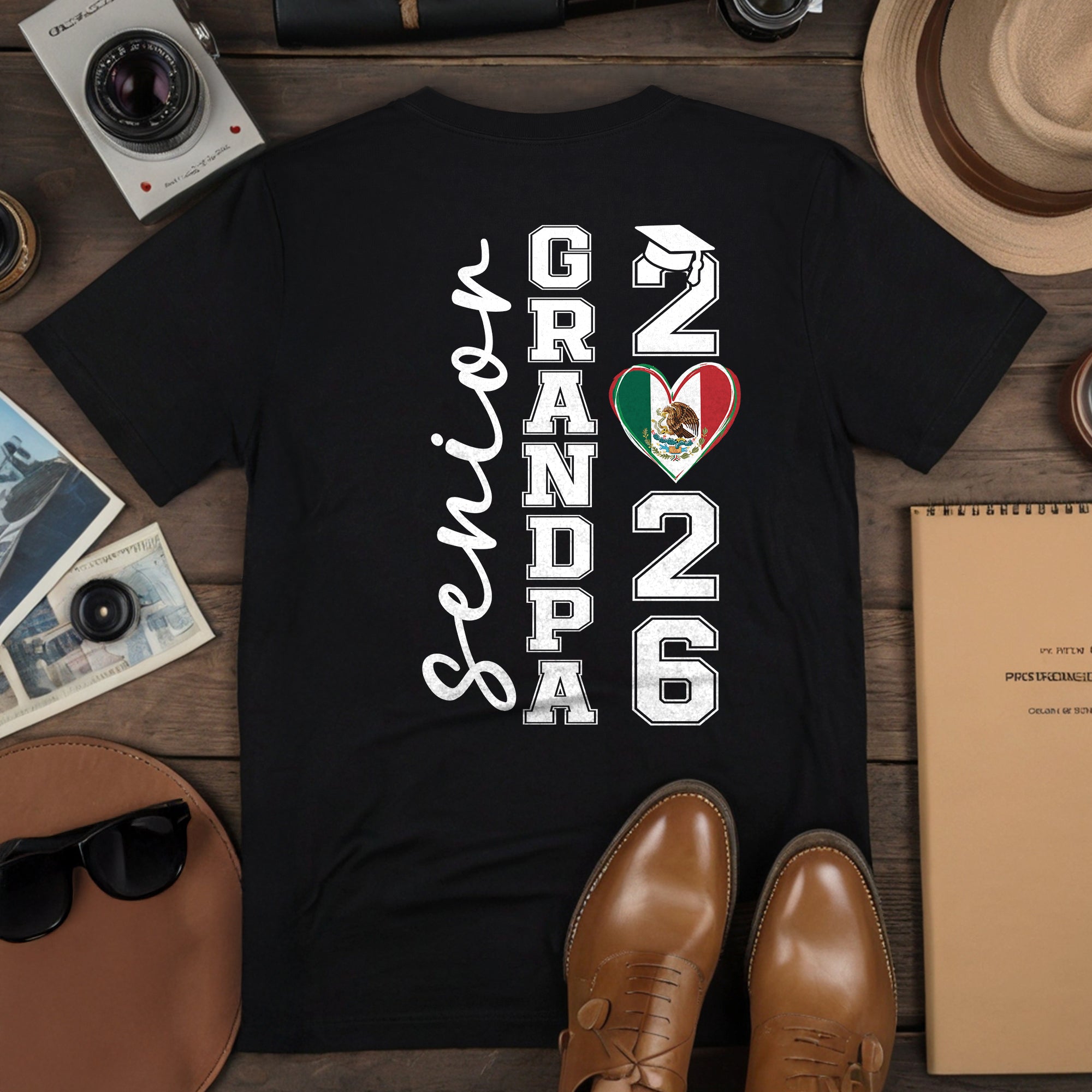 Senior Family Class of 2026 Black T-Shirt - Mexico Flag Heart Graduation Gift Tee
