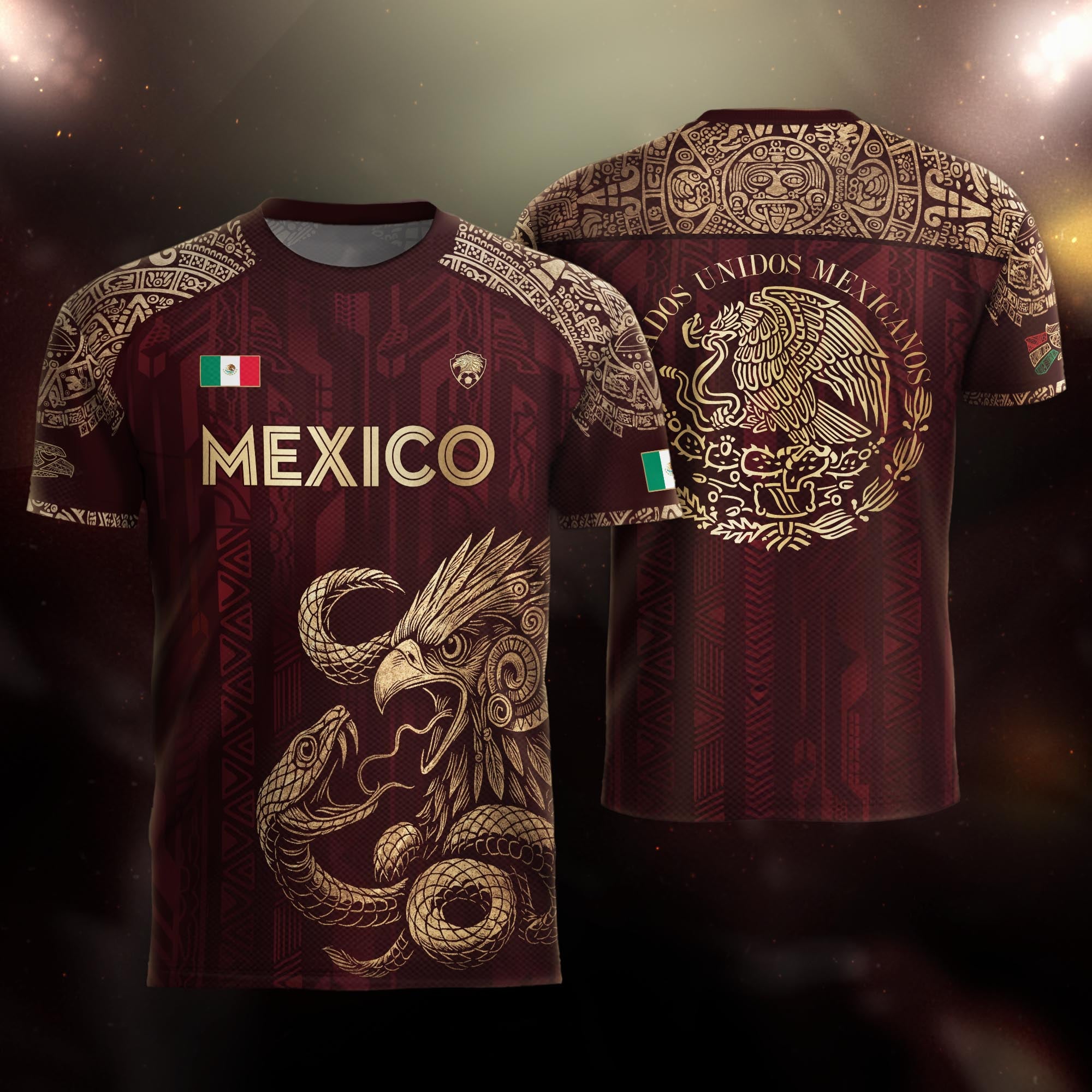 TEST2 - Mexico Soccer Black Gold Aztec Eagle Heritage Estados Unidos Mexicanos Soccer Jersey Football (Copy)