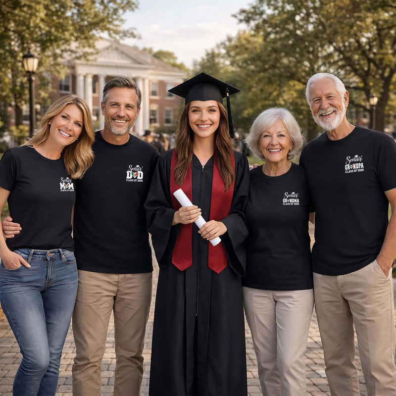 Senior Family Class of 2026 Black T-Shirt - Mexico Flag Heart Graduation Gift Tee