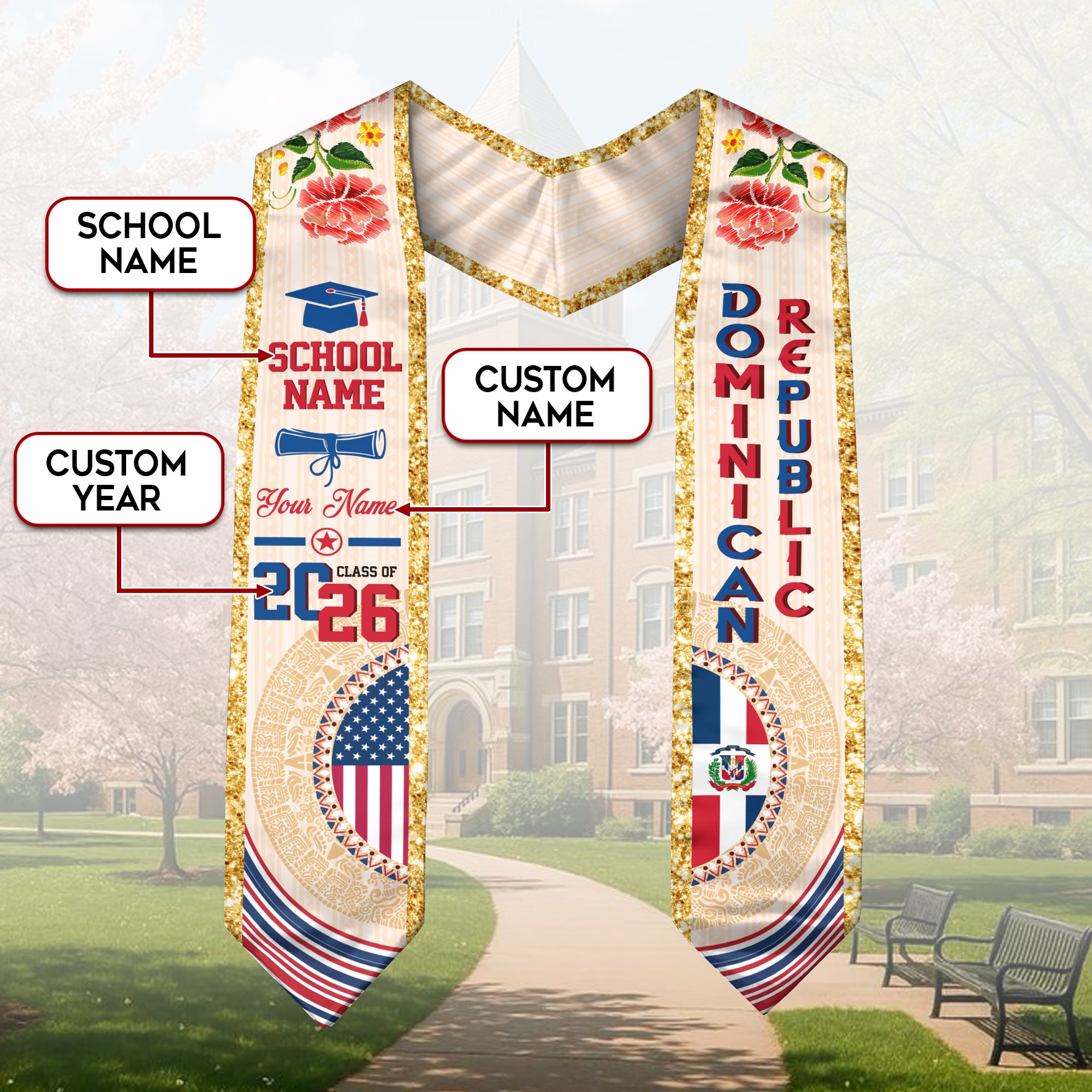 Dominican Republic Flag Graduation Sash 2026, Dominican Republic Graduation Stole, Custom Touch for Graduates