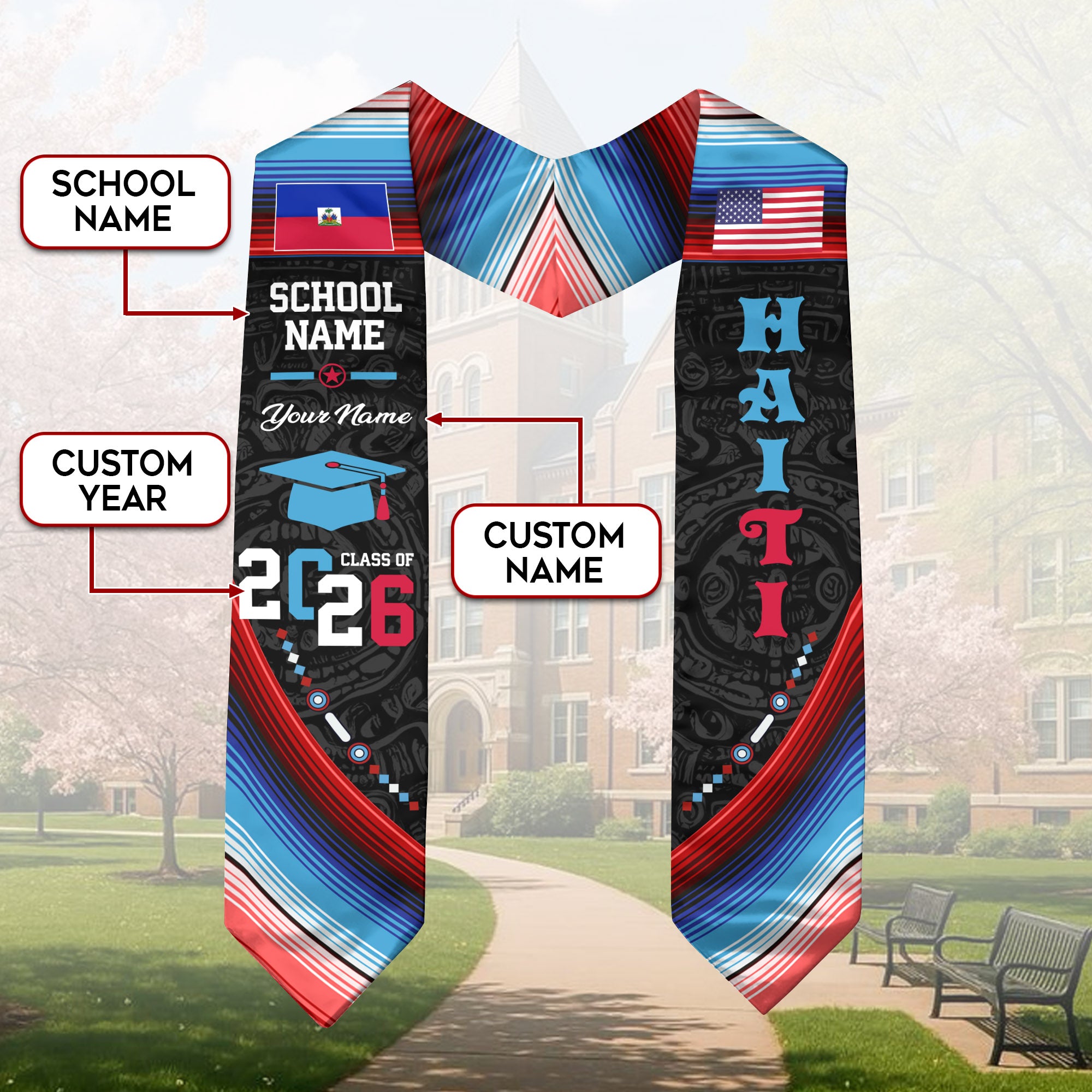 Haiti Graduation Sash 2026, Haitian Flag Stole, Graduation Accessory with Custom Touch
