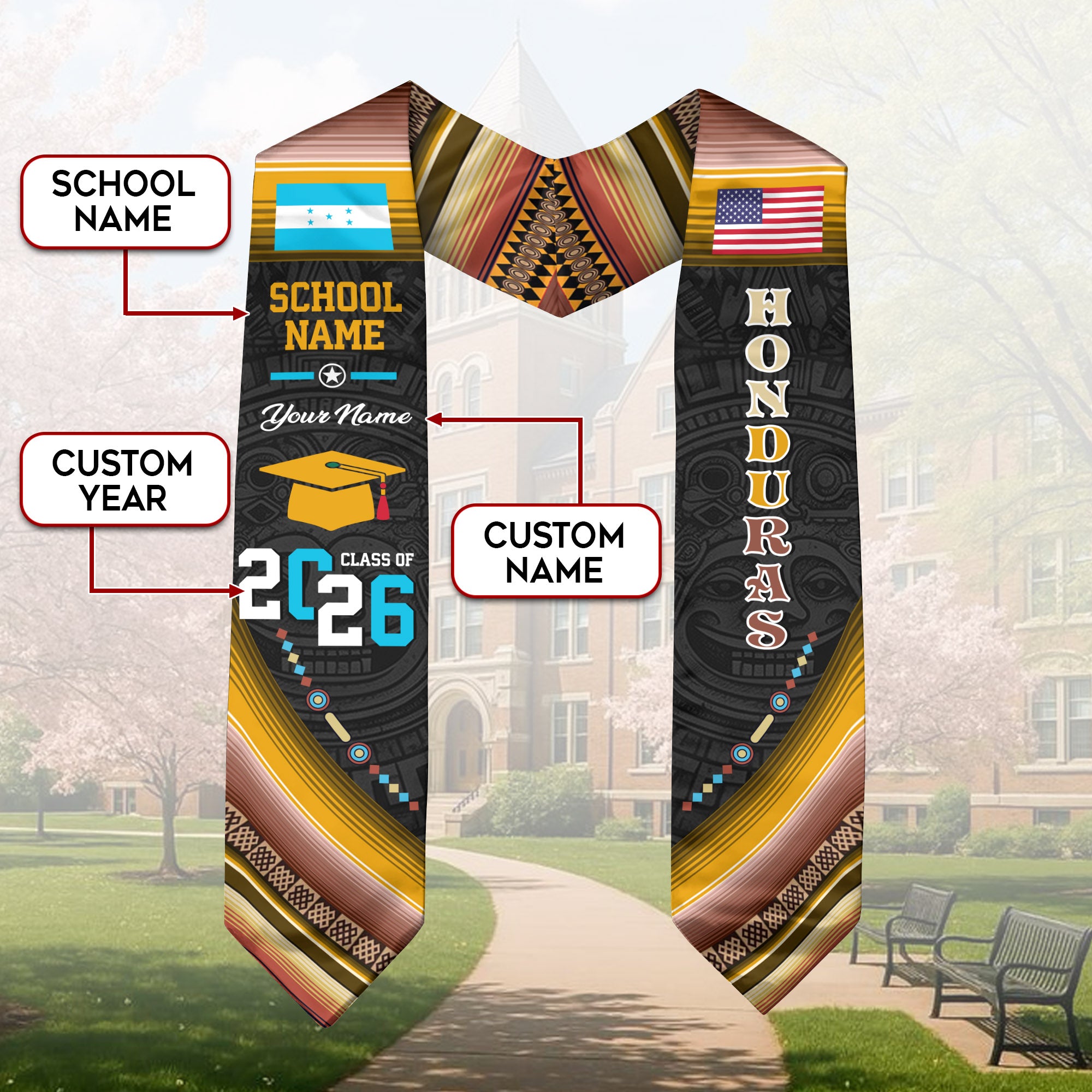 Honduras Flag Graduation Stole 2026, Honduran Grad Sash, Custom-Ready Gift Stole