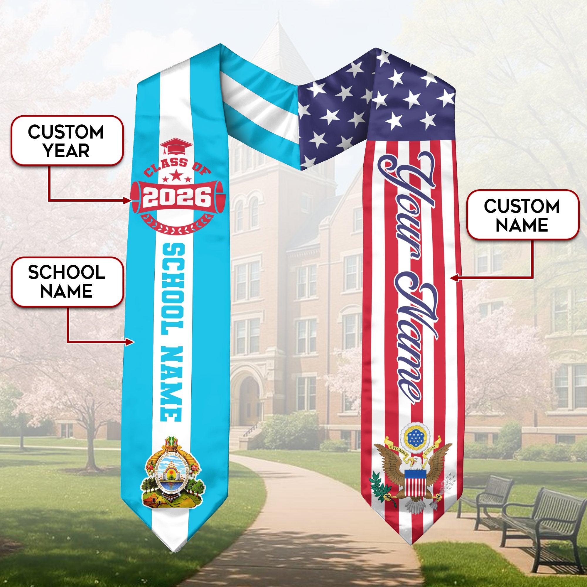 Class of 2026 Honduras Graduation Stole, Honduran Flag Sash, Custom Style Accessory