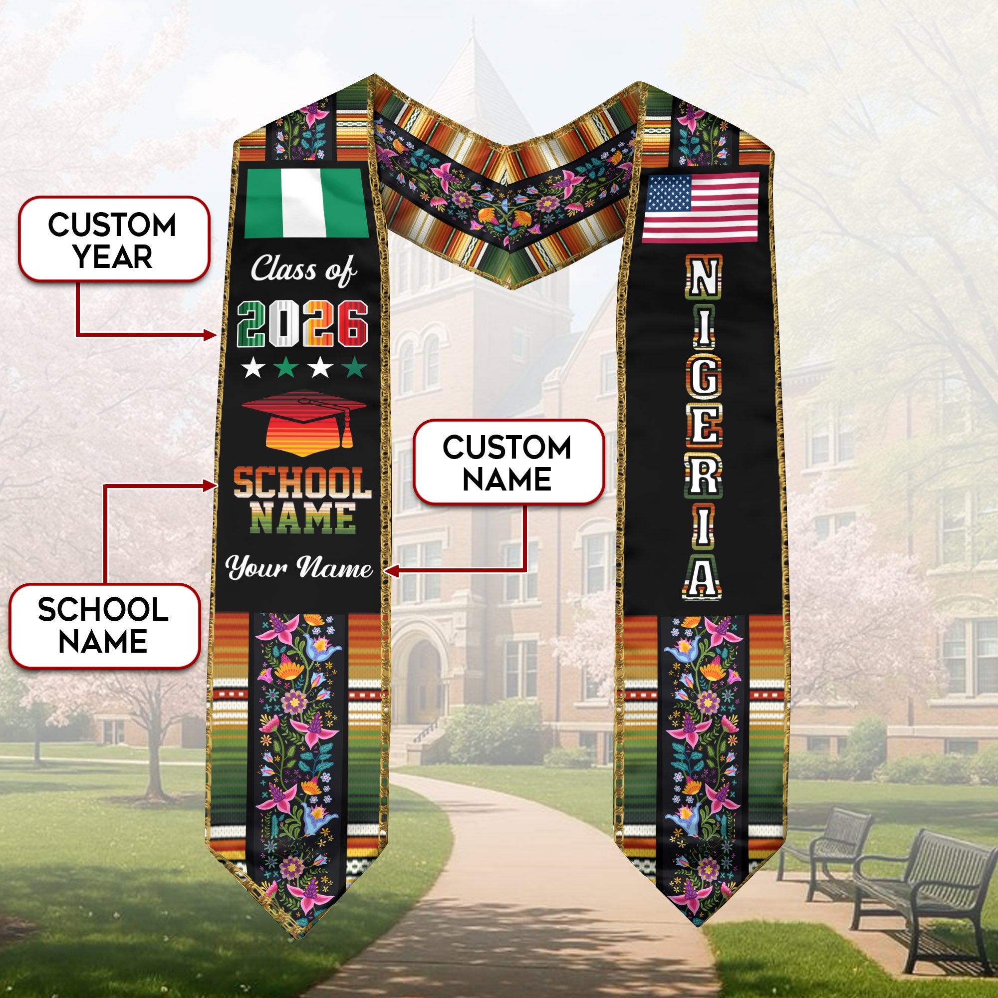 Nigerian Graduation Sash 2026, Nigeria Flag Stole, Graduation Sash with Custom Finish