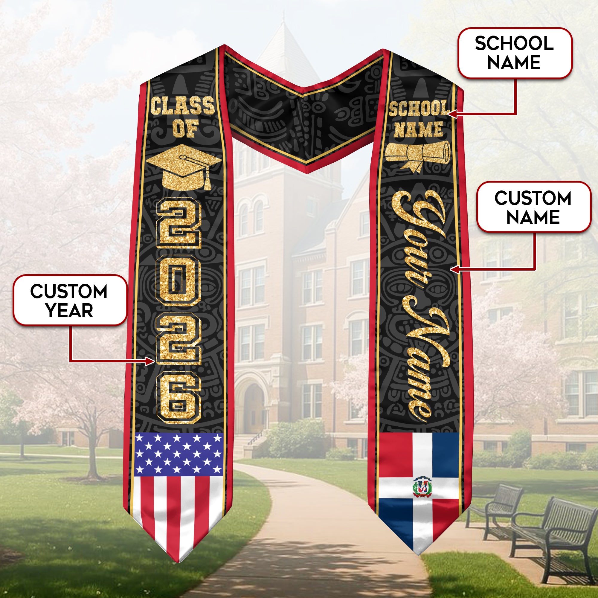 Dominican Republic Flag Graduation Stole 2026, Dominican Republic Stole Sash, Personalized Finish for Grads