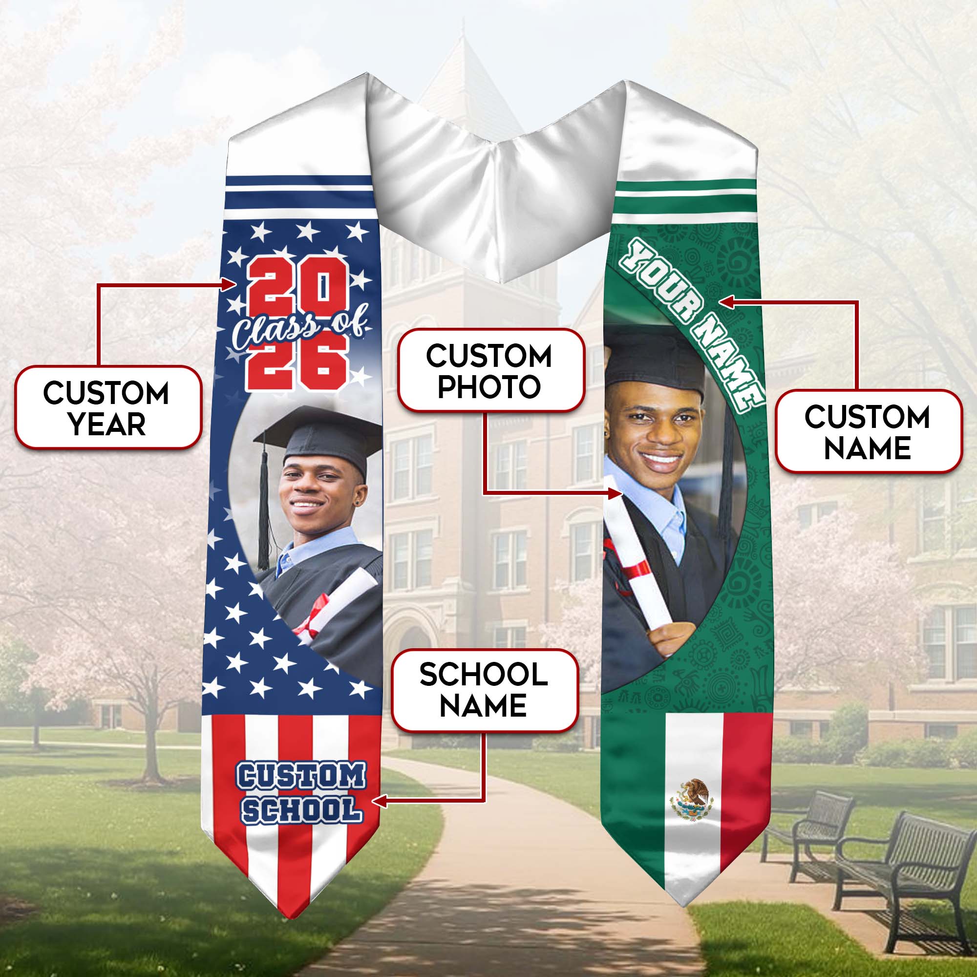 Mexico Graduation Sash, Mexican Flag Graduation Stole 2026, Stole Mexican