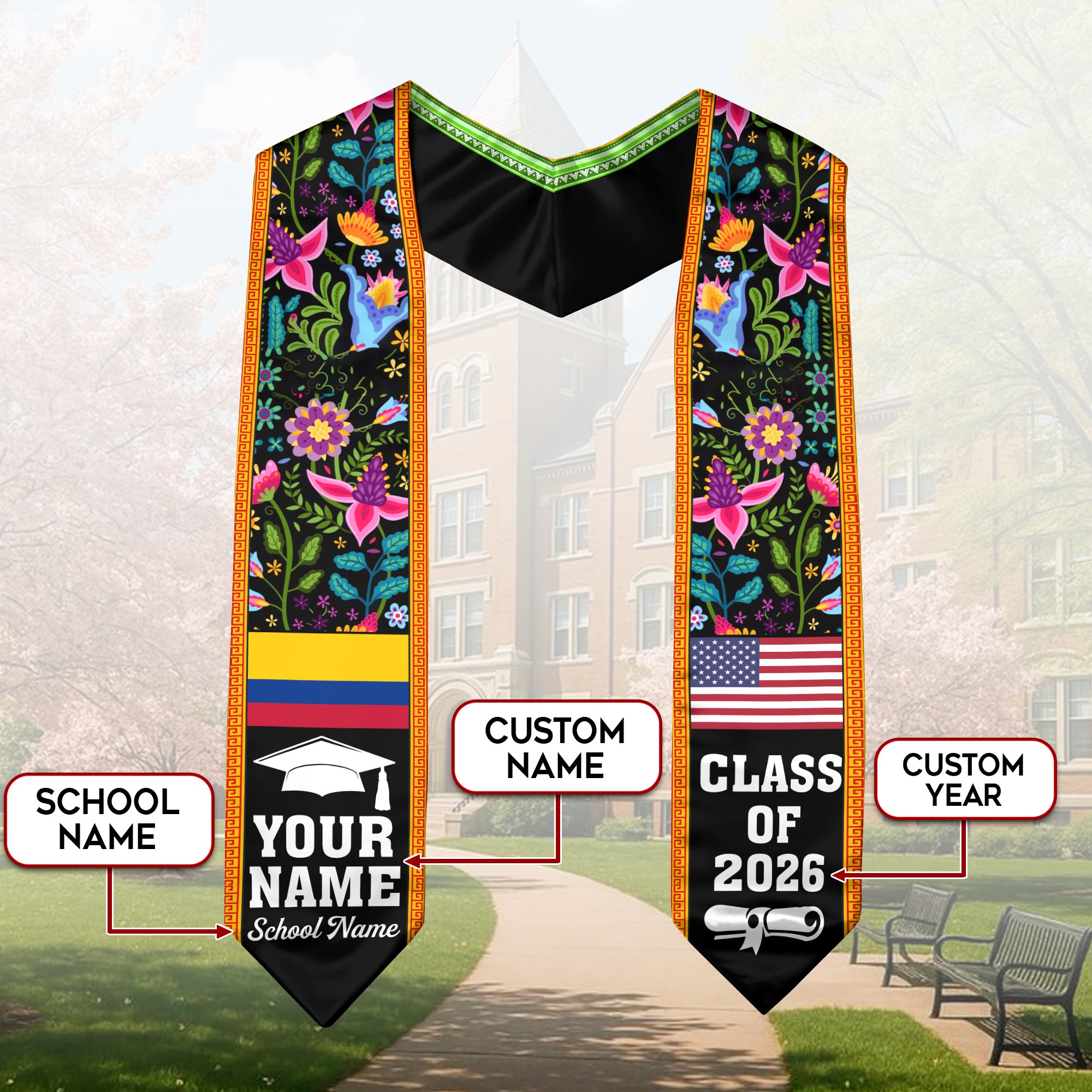 Customized Colombia Graduation Stole, Colombia Custom, Colombian Flag Stole, Custom Graduation Sash 2026, Class of 2026