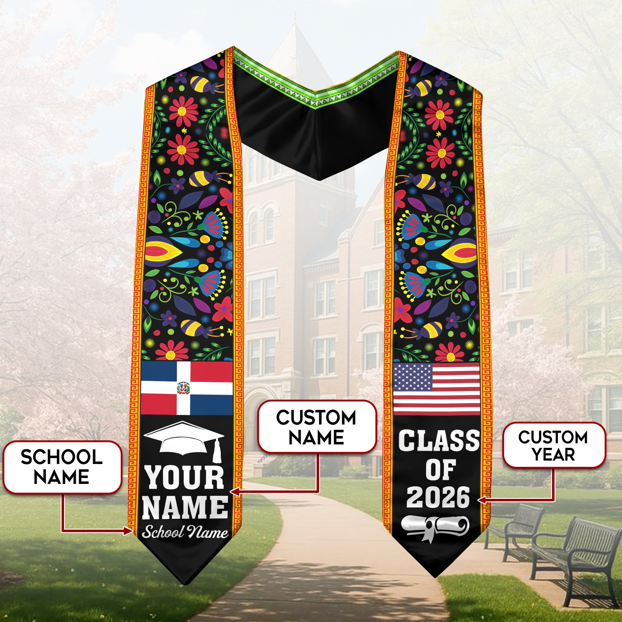 Dominican Republic Graduation Stole 2026, Dominican Flag Sash, Personalization