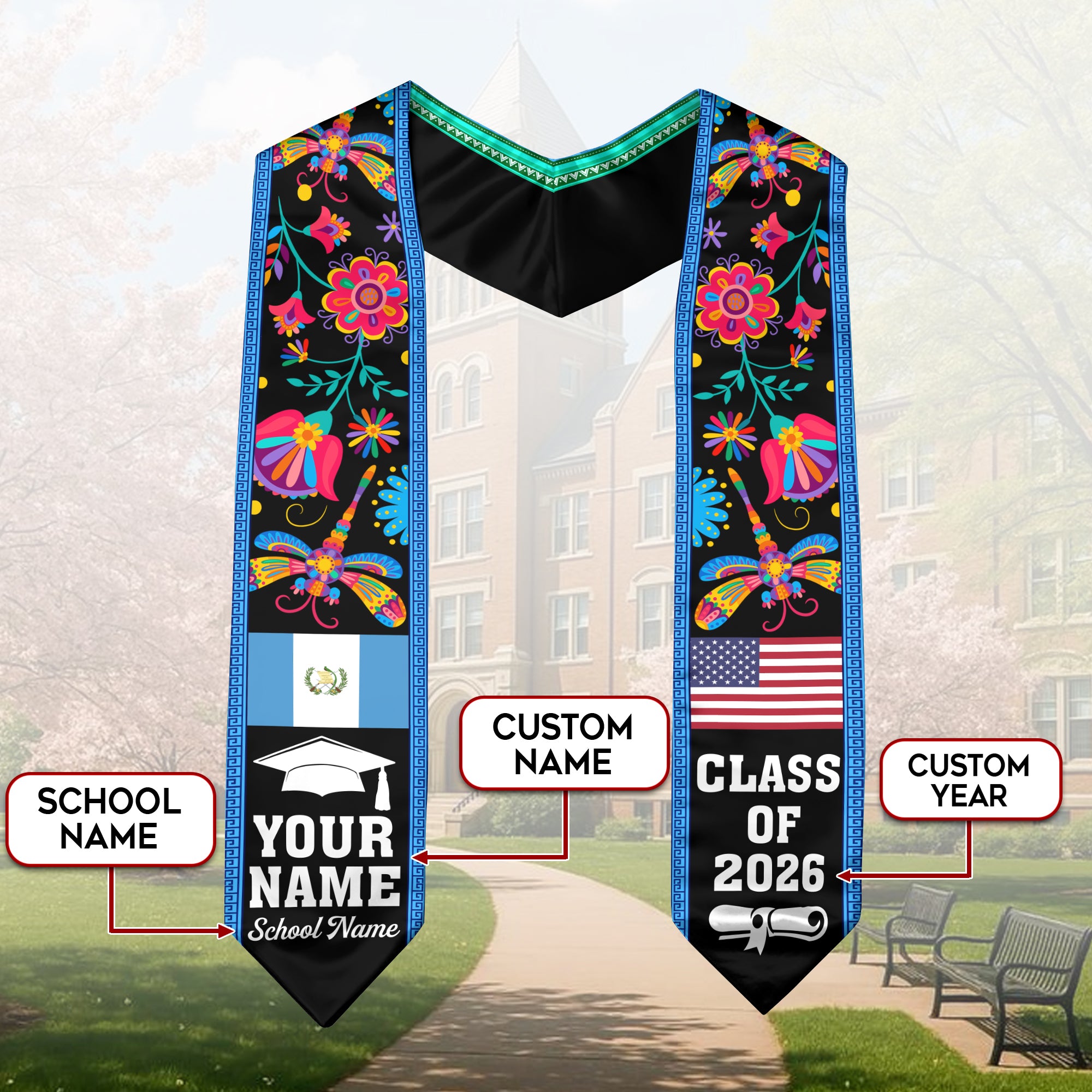 Customized Guatemala Graduation Stole, Guatemalan Flag Stole, Custom Graduation Sash 2026, Class Of 2026