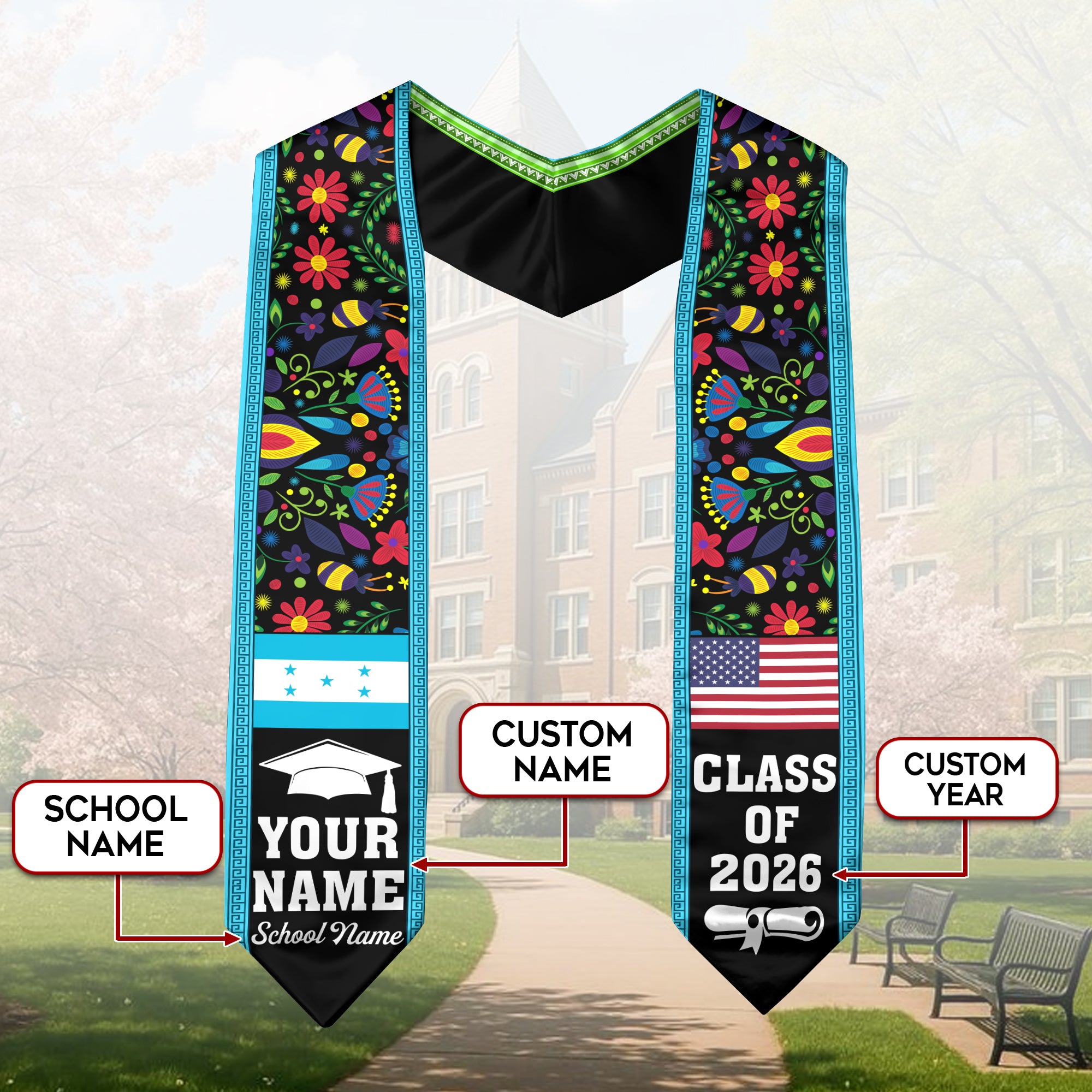 Honduras Graduation Stole 2026, Honduran Flag Sash, Custom Detail Option