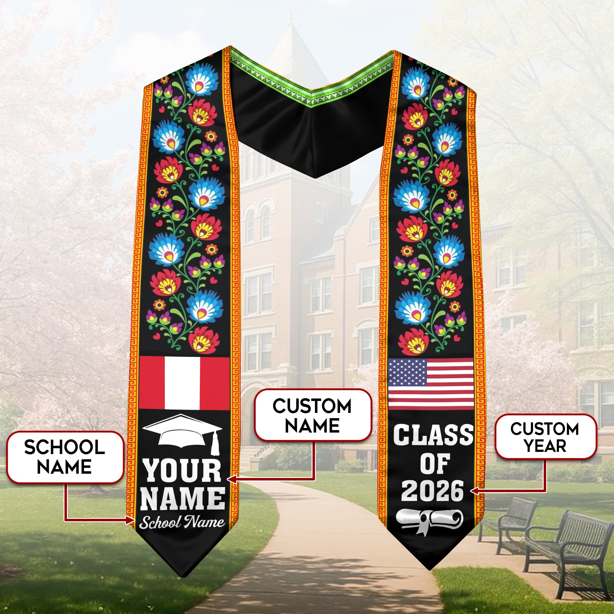 Customized Peru Graduation Stole, Peru Custom, Peruvian Flag Stole, Custom Graduation Sash 2026, Class of 2026