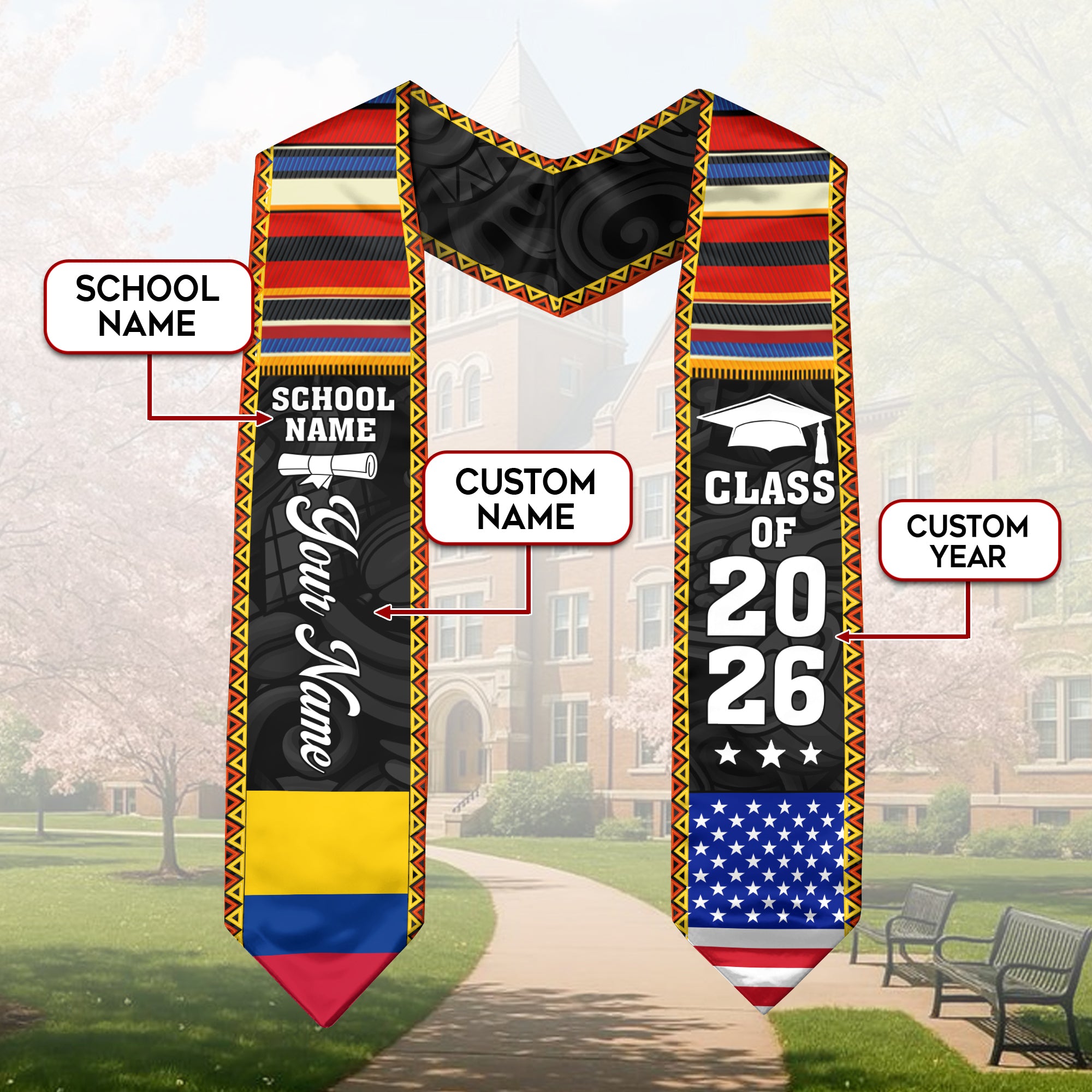 Customized Colombia Graduation Sash, Colombia Flag Graduation Stole, Personalized Graduation Stole 2026