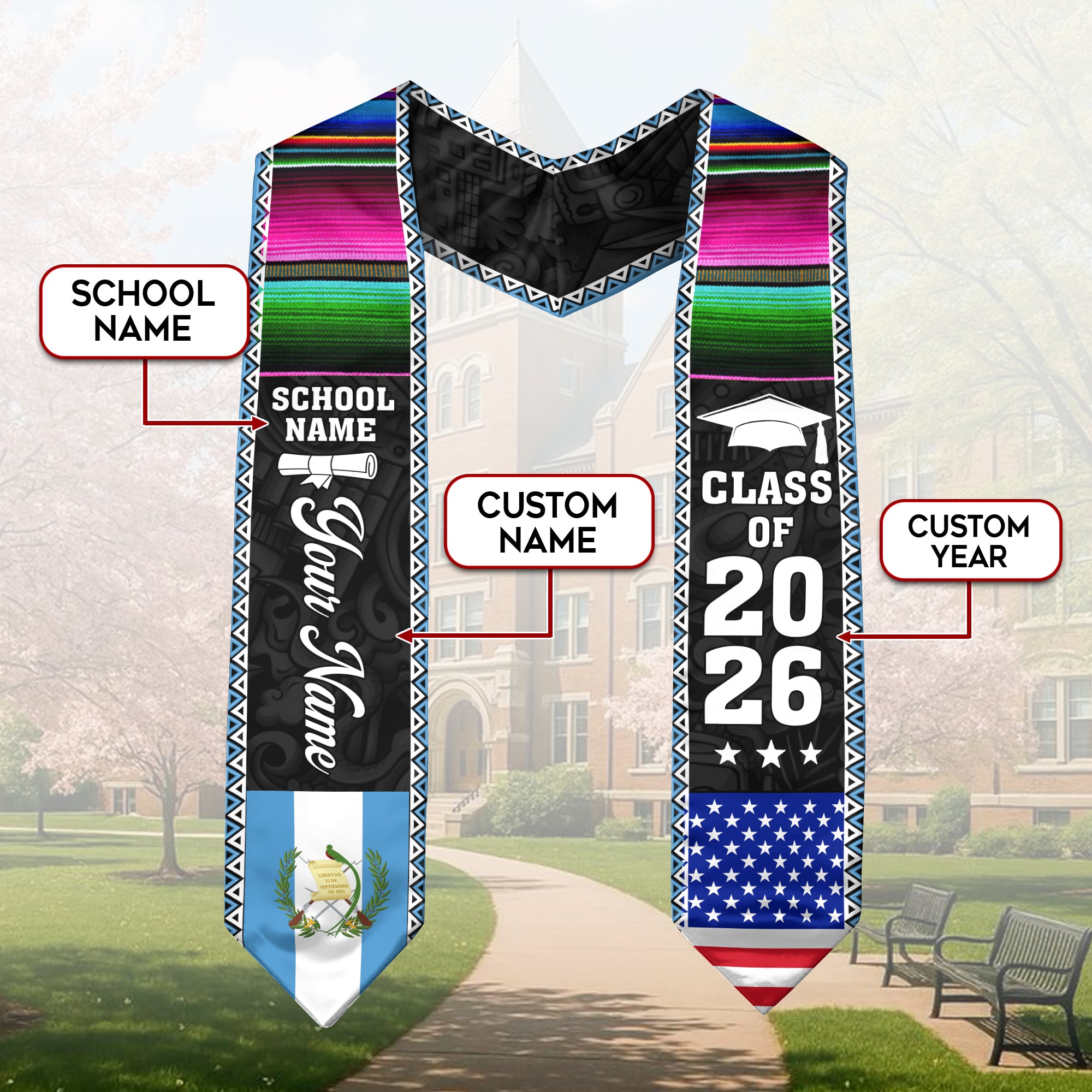 Customized Guatemala Graduation Stole, Guatemala Flag Graduation Sash, Custom Stole for Graduation 2026, Class Of 2026