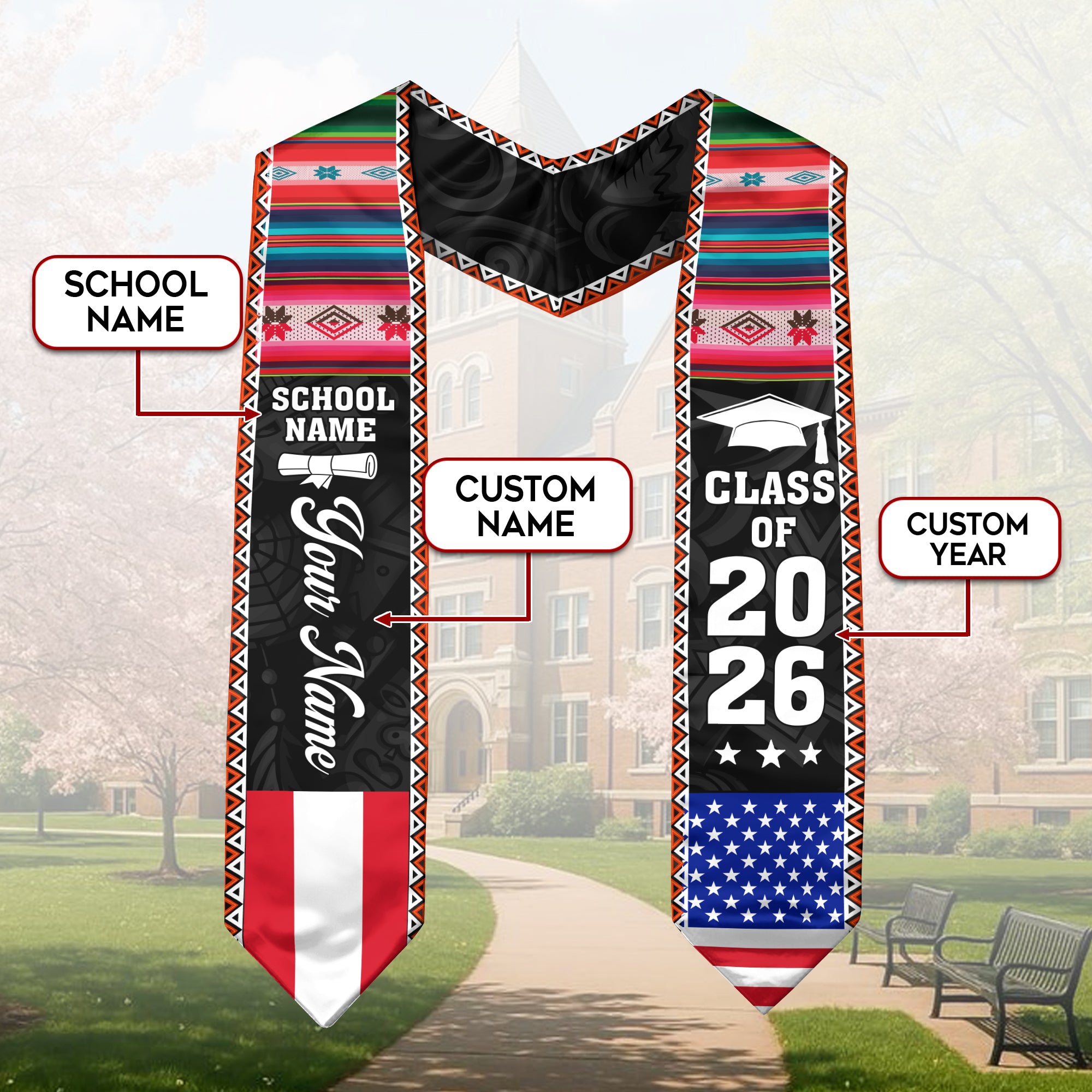 Customized Peru Graduation Sash, Peru Flag Graduation Stole, Personalized Graduation Accessory 2026