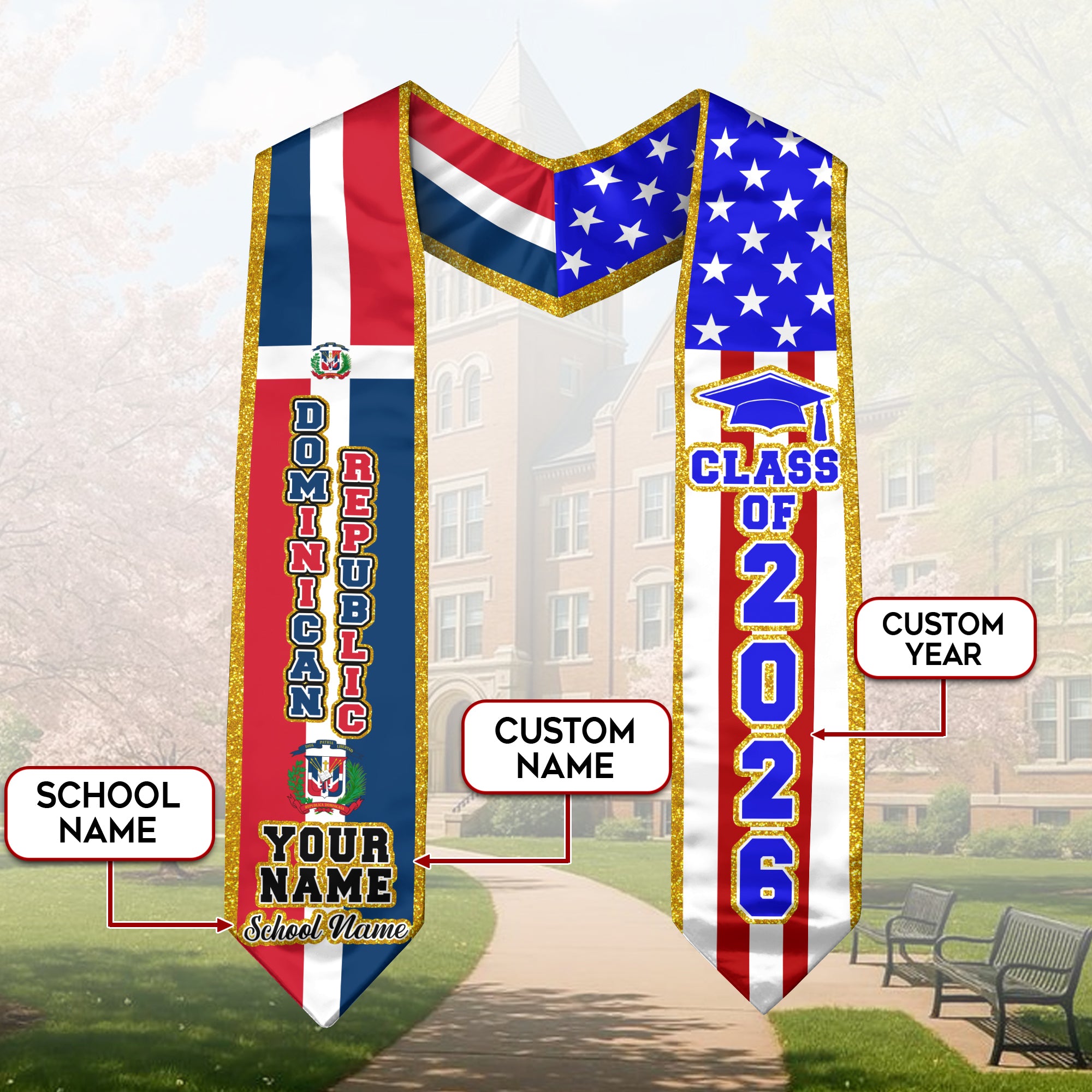 Dominican Flag Graduation Sash 2026, Dominican Stole, Personalized Detail