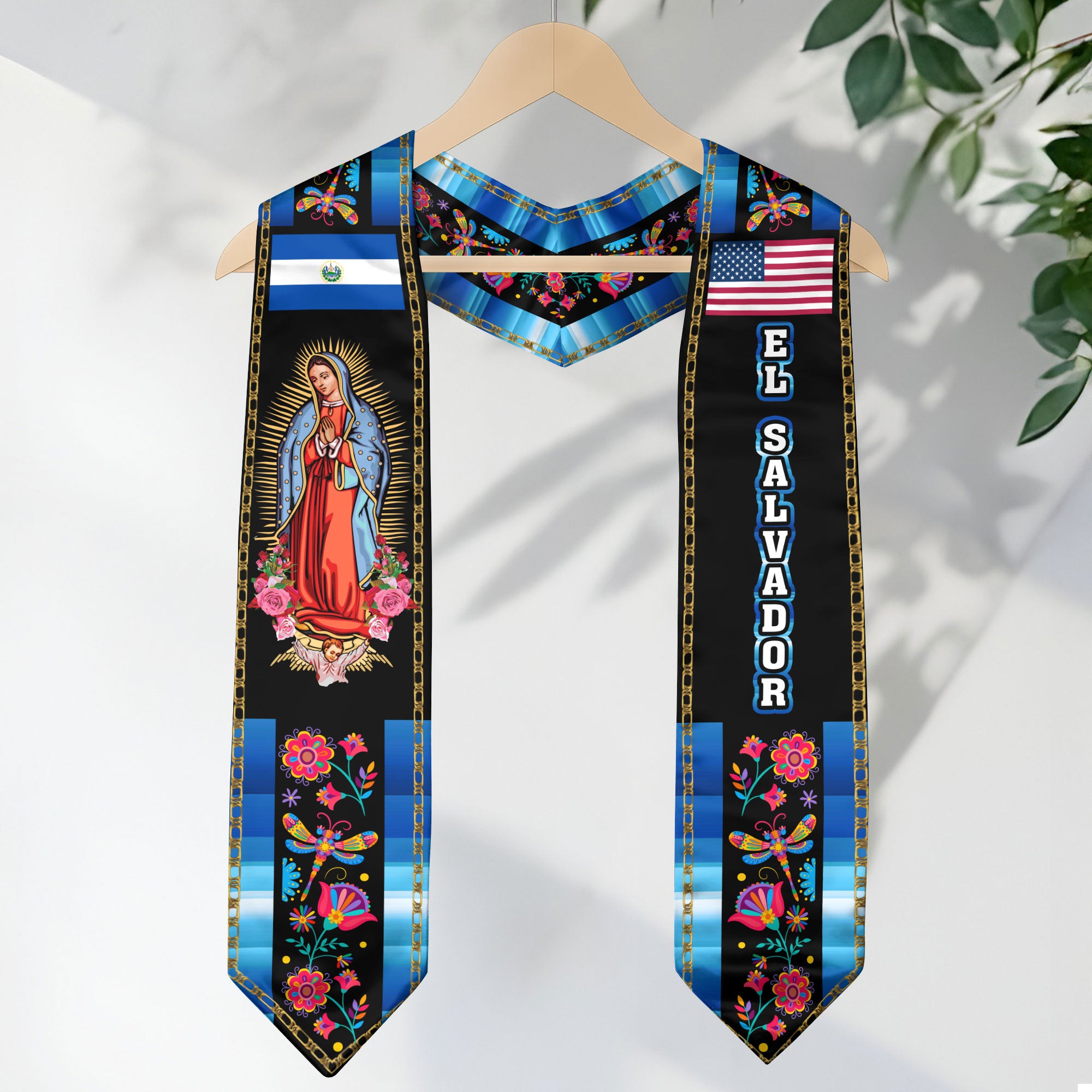 El Salvador Graduation Sash with Salvadoran Flag, Classic Graduation Stole Class of 2026