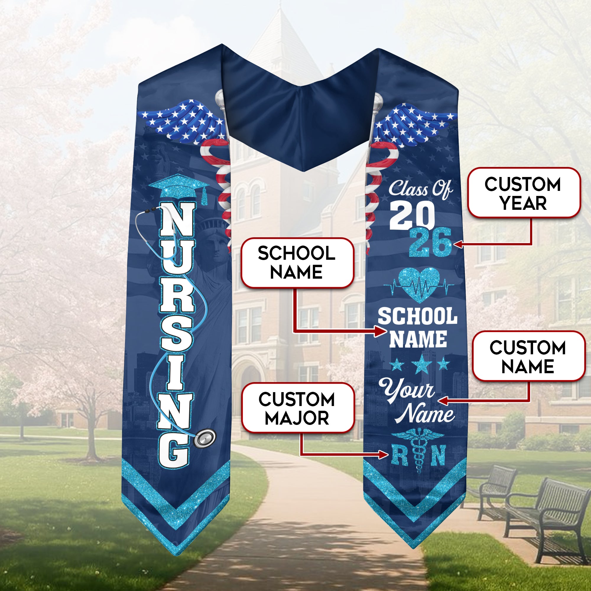 Customized Nursing Graduation Sash for RN Graduates, BSN Nurse Stole Class of 2026