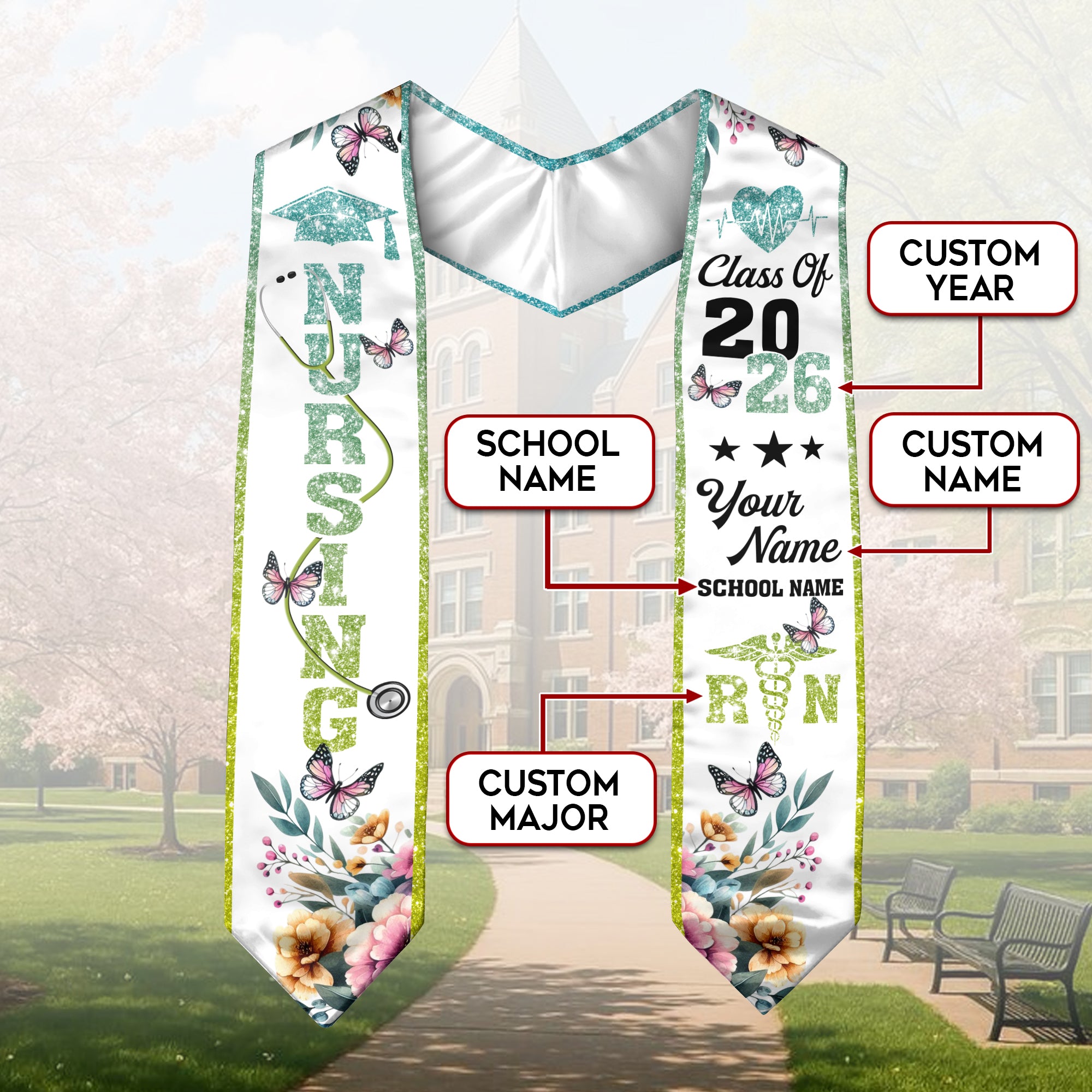 Customized RN Graduation Stole for Nursing School, BSN Nurse Graduation Sash 2026