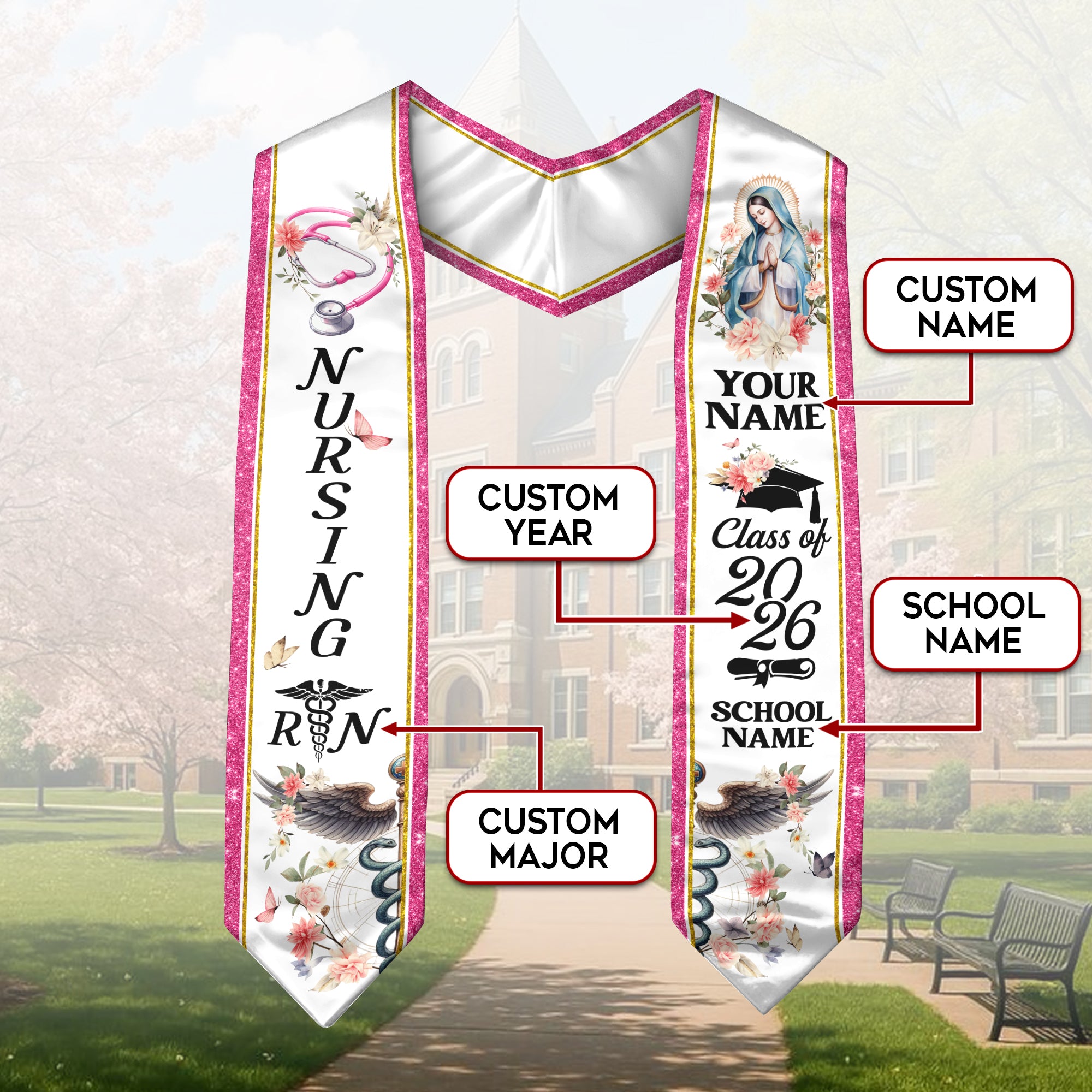 Customized RN and BSN Graduation Stole, Nursing Graduation Sash for Class of 2026