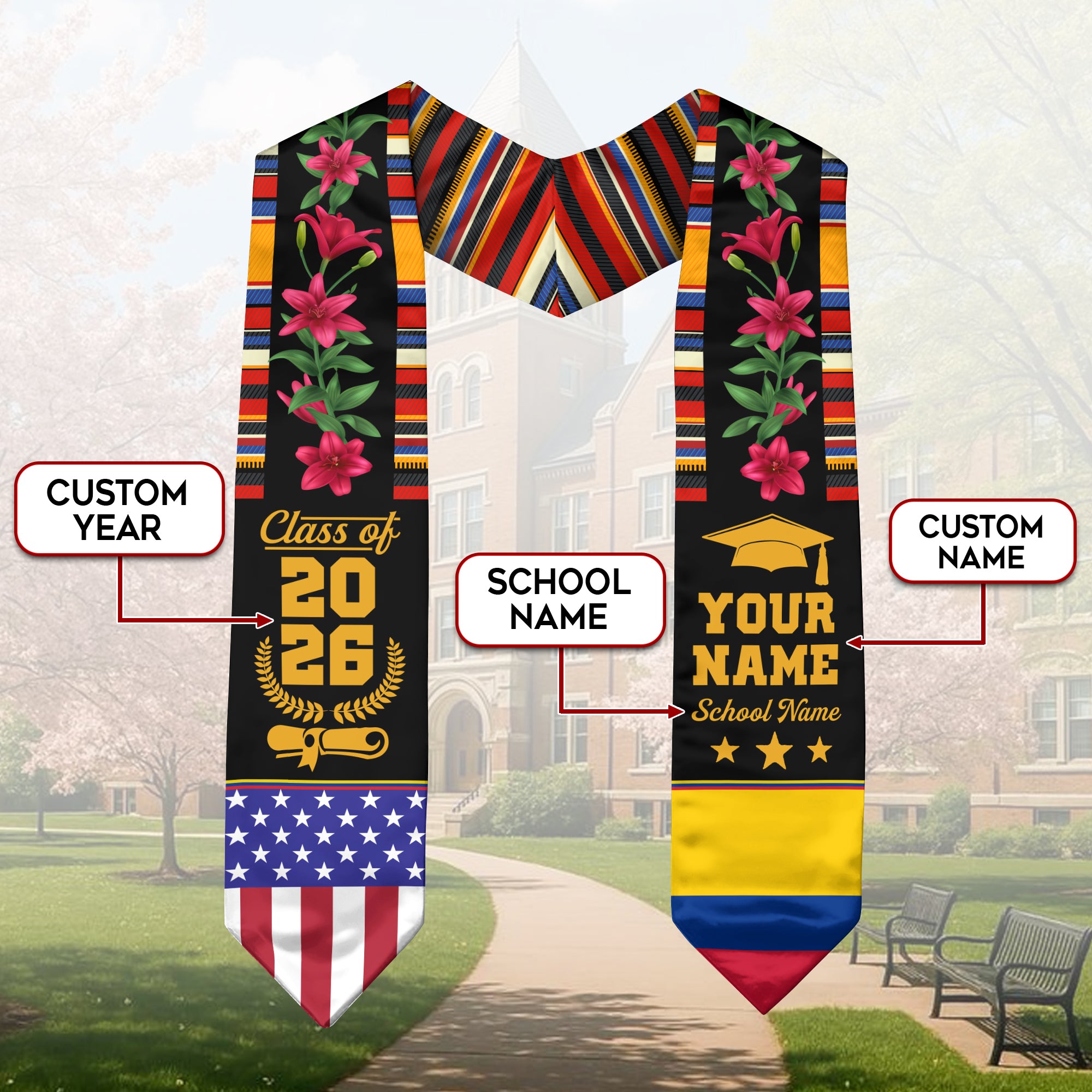 Customized Colombia Graduation Stole, Colombian Flag Stole, Custom Graduation Sash 2026, Class of 2026