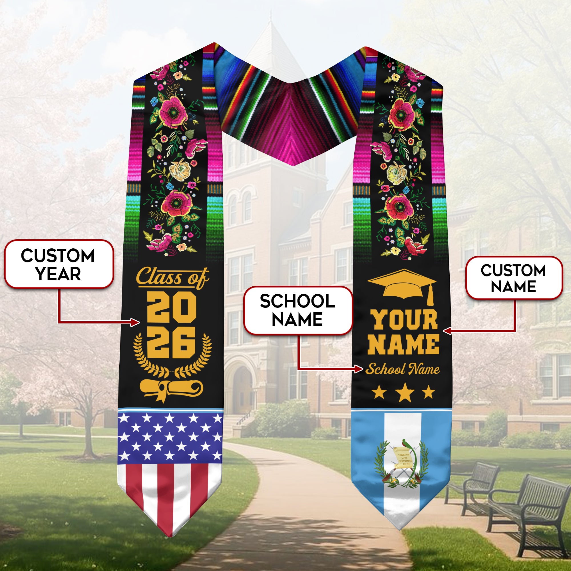 Guatemala Graduation Stole 2026, Guatemalan Flag Sash, Add Custom Detail