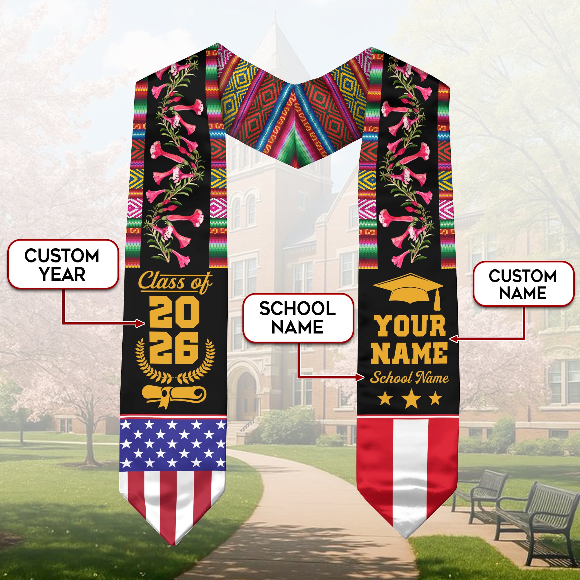 Customized Peru Graduation Stole, Peruvian Flag Stole, Custom Graduation Sash 2026, Class of 2026