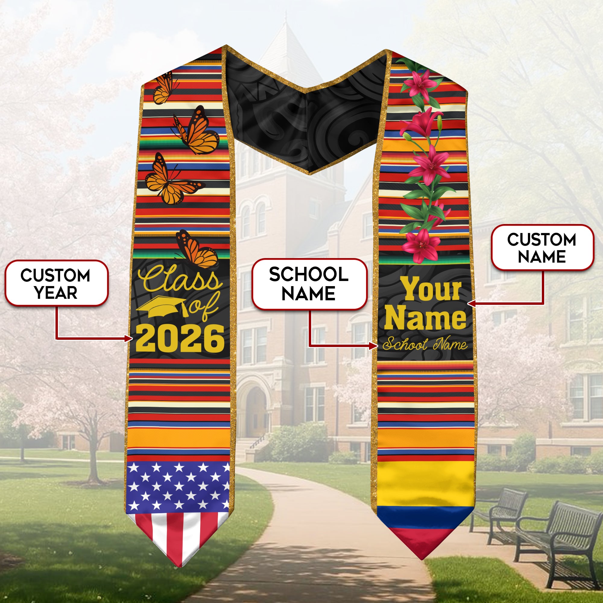 Customized Colombia Graduation Stole, Colombian Flag Design, Graduation Sash 2026, Class of 2026