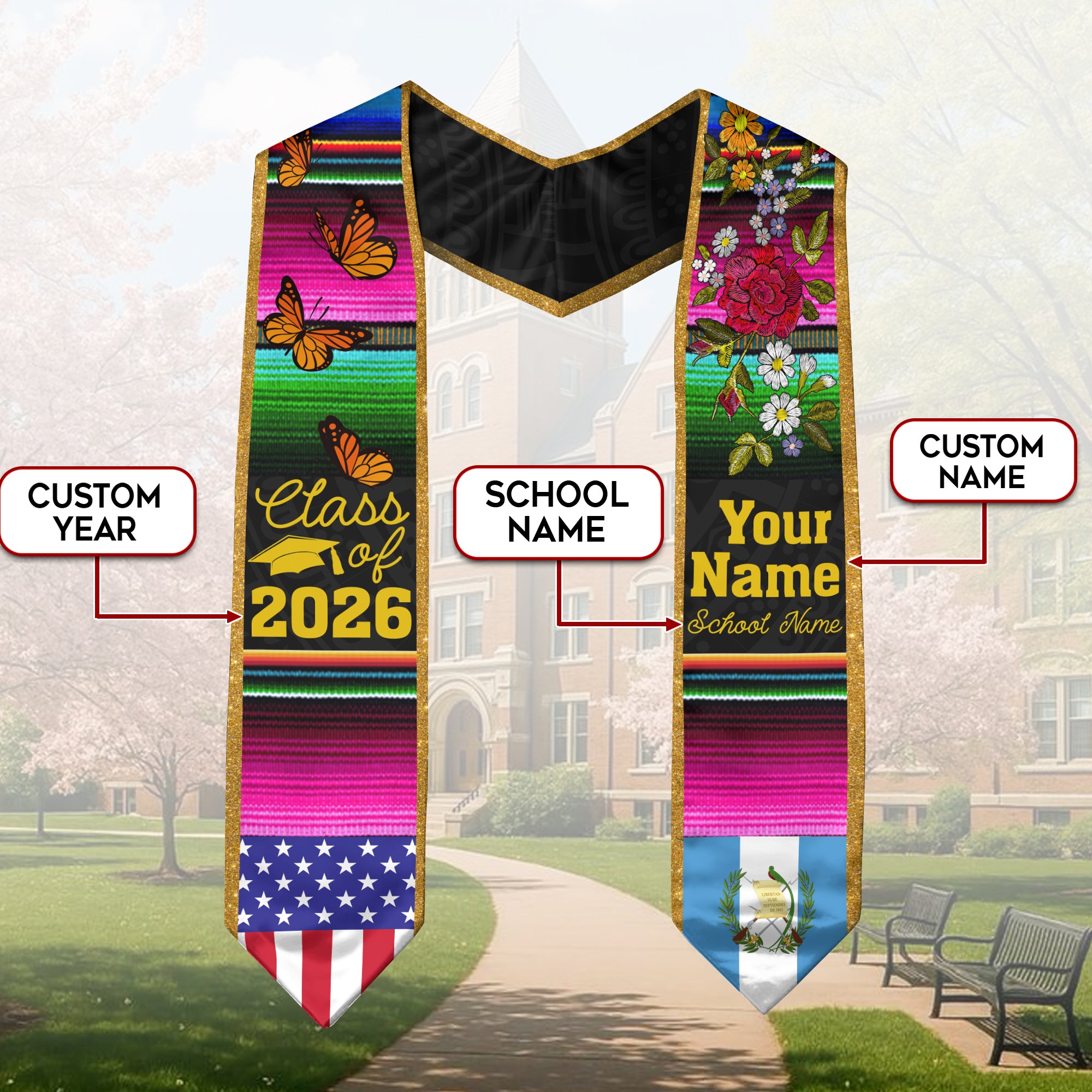 2026 Guatemala Flag Graduation Sash, Guatemala Stole, Personal Detail Option