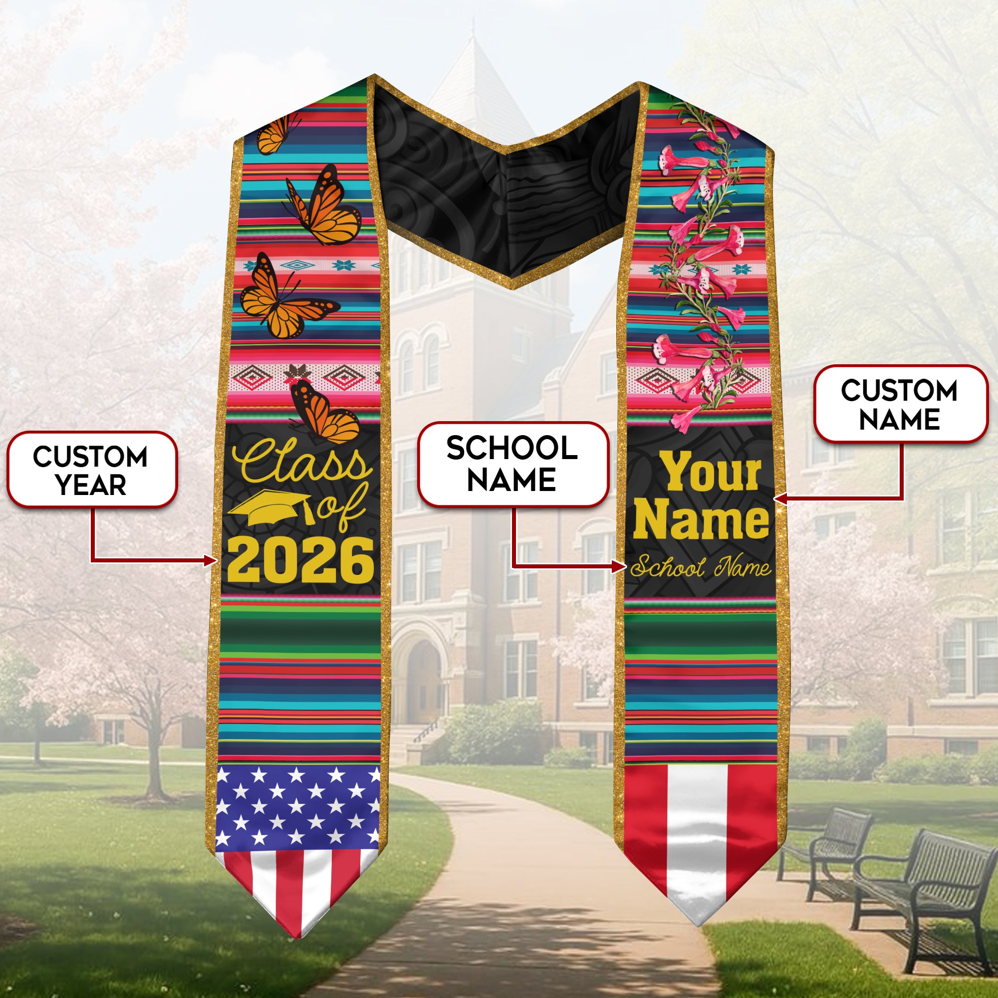 Customized Peru Graduation Stole, Peruvian Flag Design, Graduation Sash 2026, Class of 2026