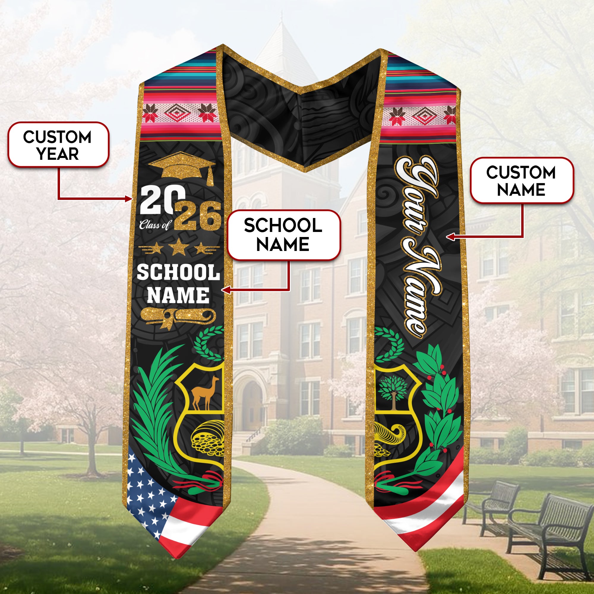 Customized Peru Graduation Stole, Peruvian Flag Stole, Graduation Sash for Graduates 2026