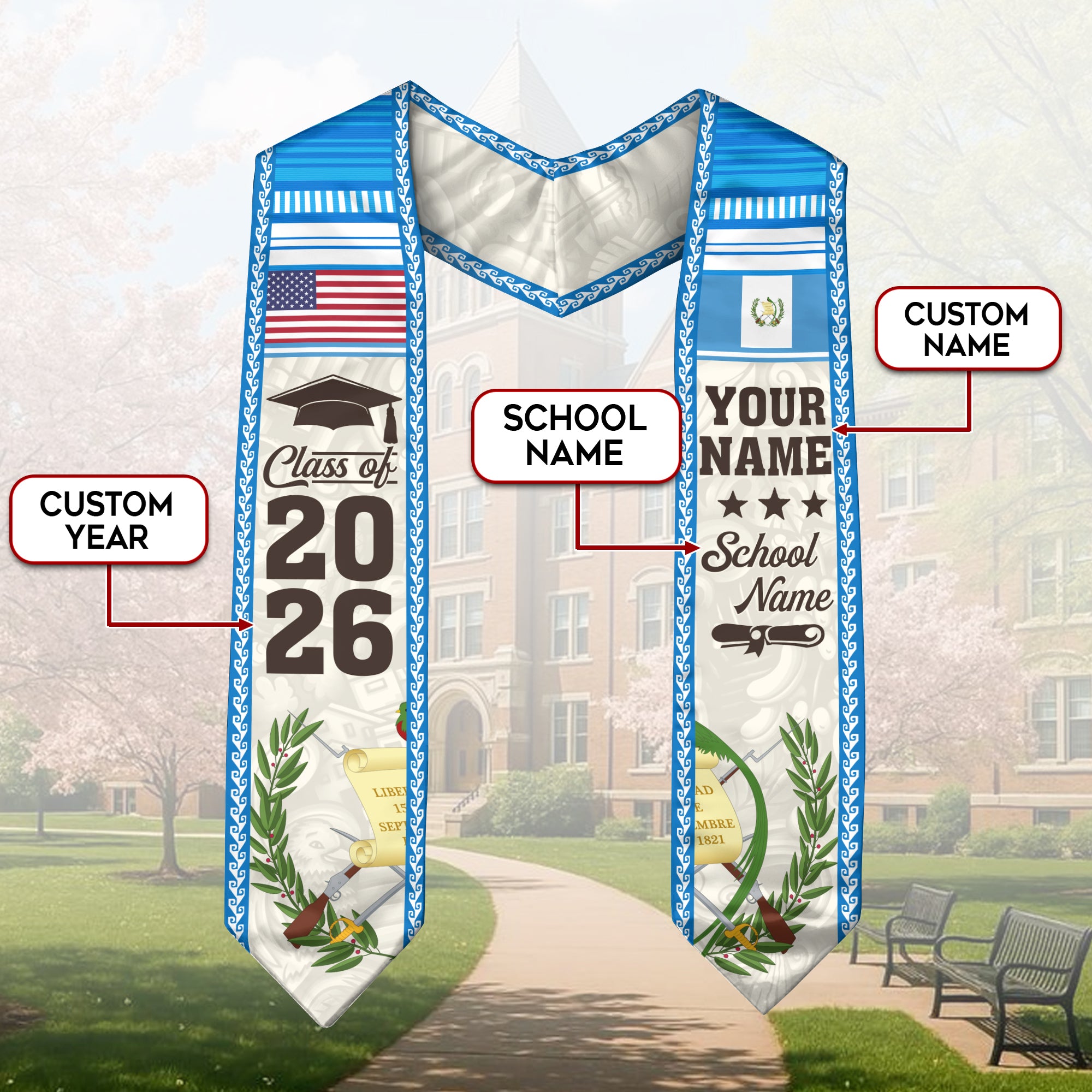 2026 Guatemala Graduation Stole, Guatemalan Flag Sash, Personalized Detail Option