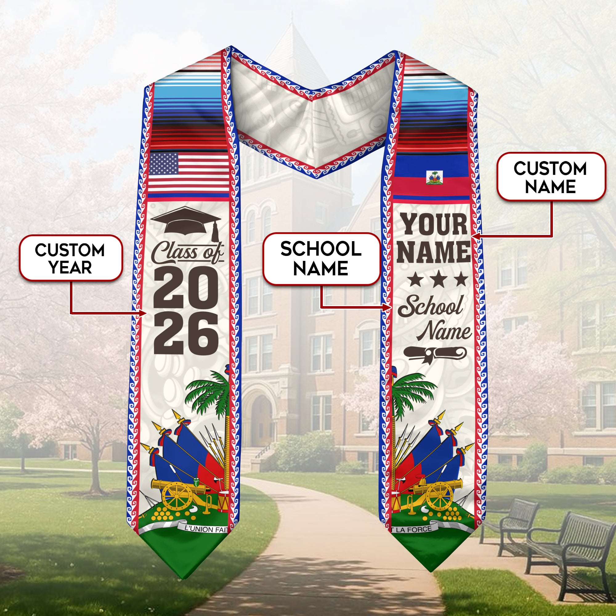 2026 Haiti Graduation Sash, Haitian Flag Stole, Personalized Detail Option
