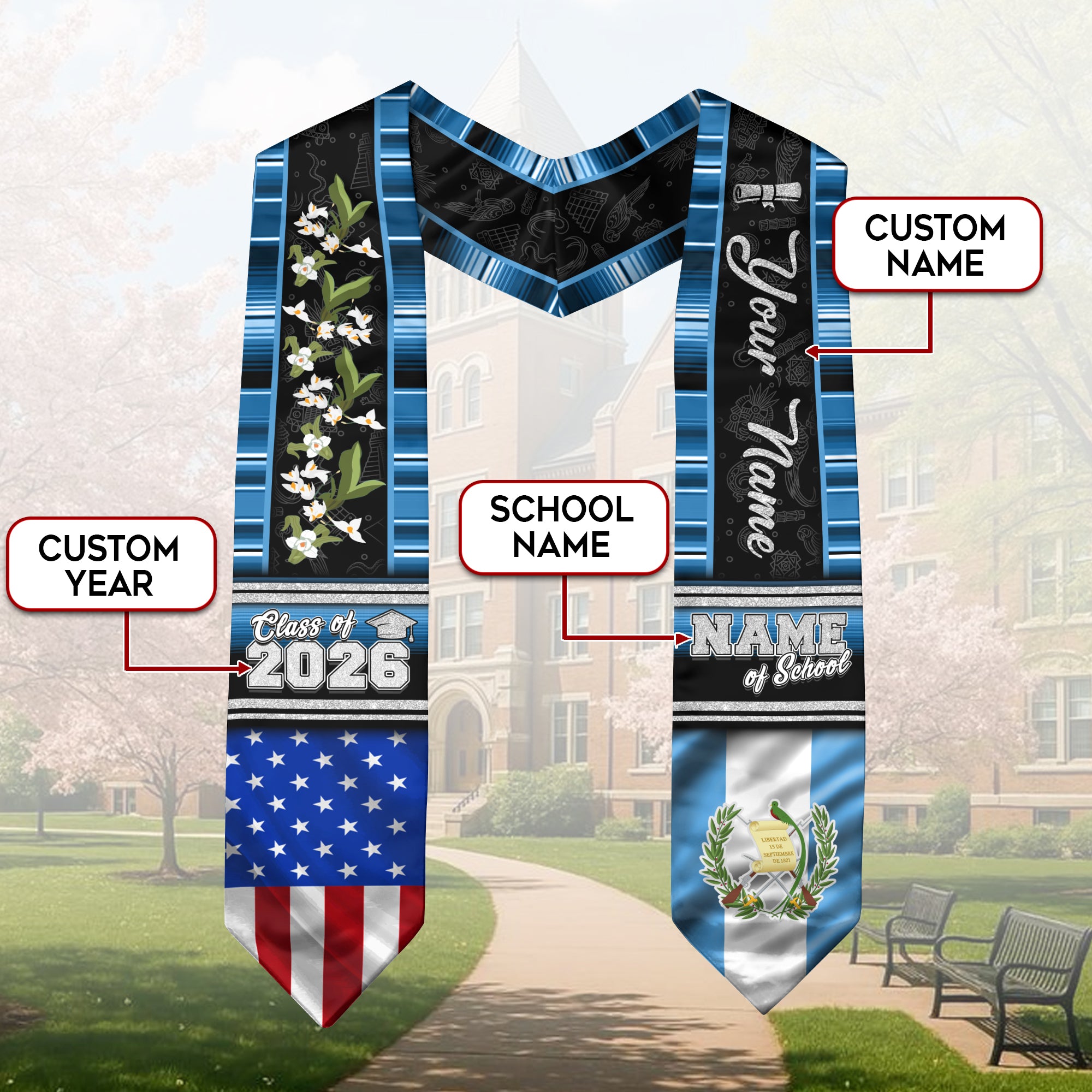 Guatemala Graduation Sash, Guatemala Flag Graduation Stole 2026, Guatemala Stole
