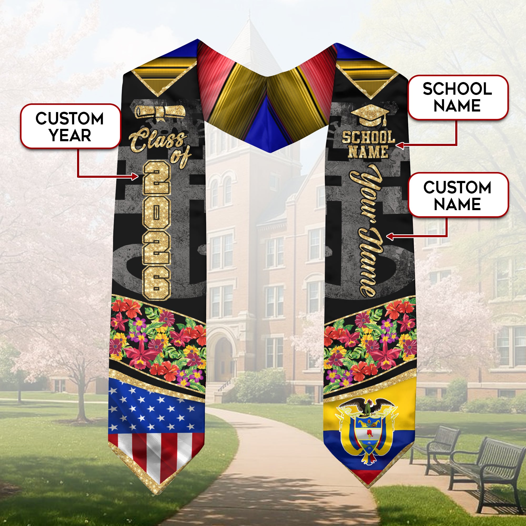 Colombian Graduation Sash 2026, Colombia Graduation Stole, Stole with Personalized Finish