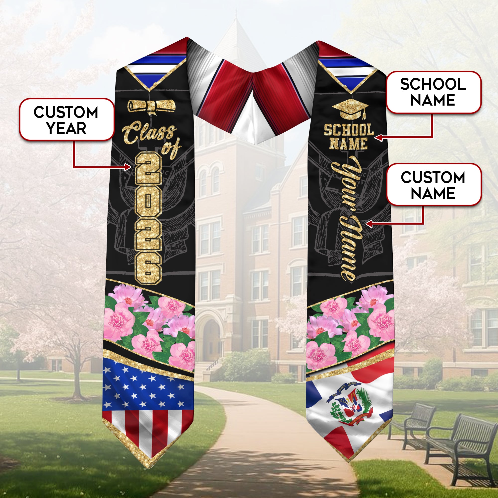 Dominican Graduation Sash 2026, Dominican Graduation Stole, Stole with Personalized Finish