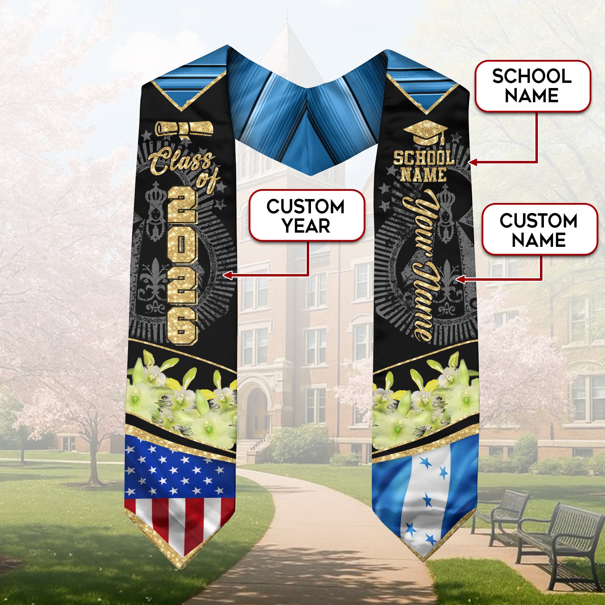 Honduras Graduation Sash 2026, Honduran Graduation Stole, Stole with Personalized Finish