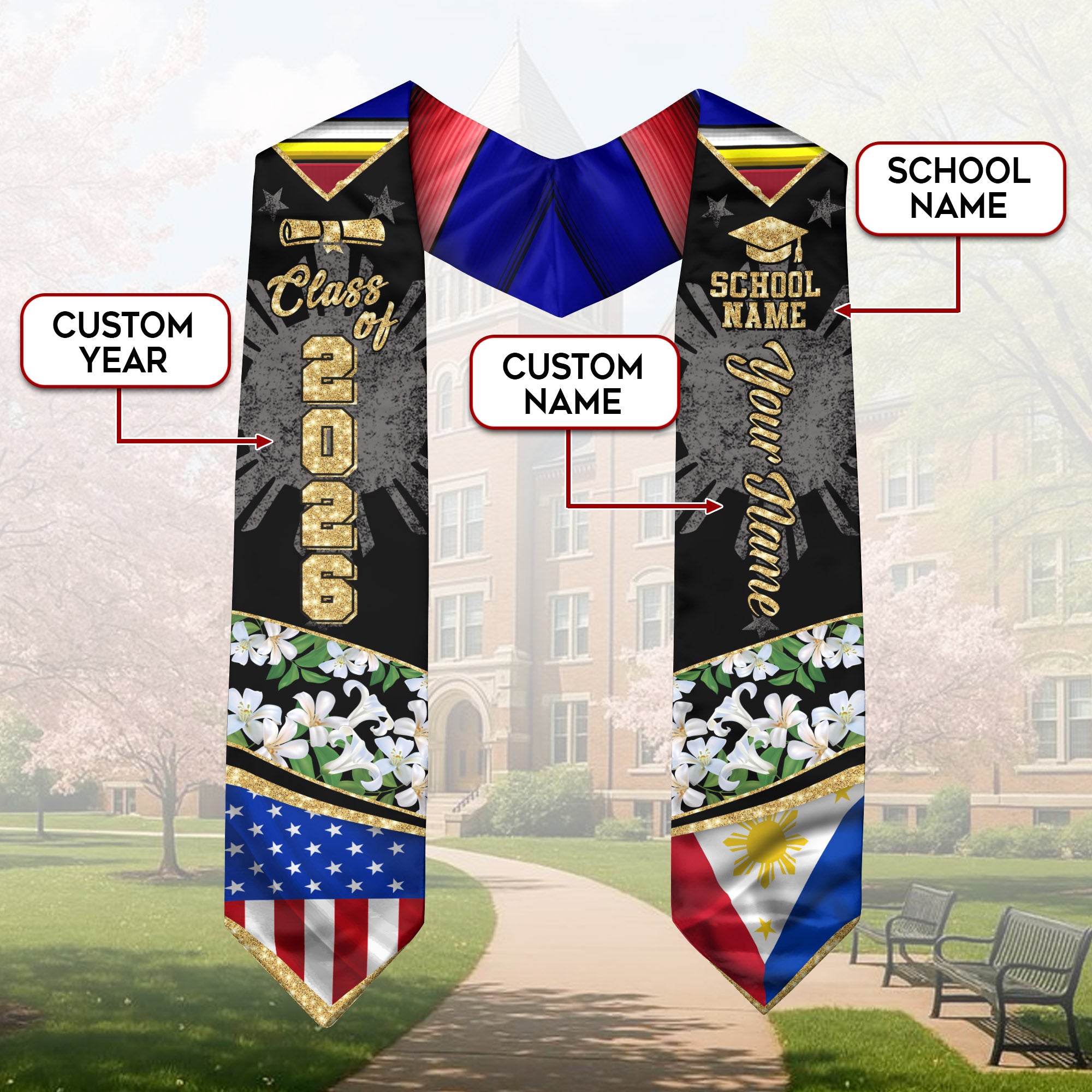 Philippines Graduation Sash 2026, Filipino Graduation Stole, Stole with Personalized Finish