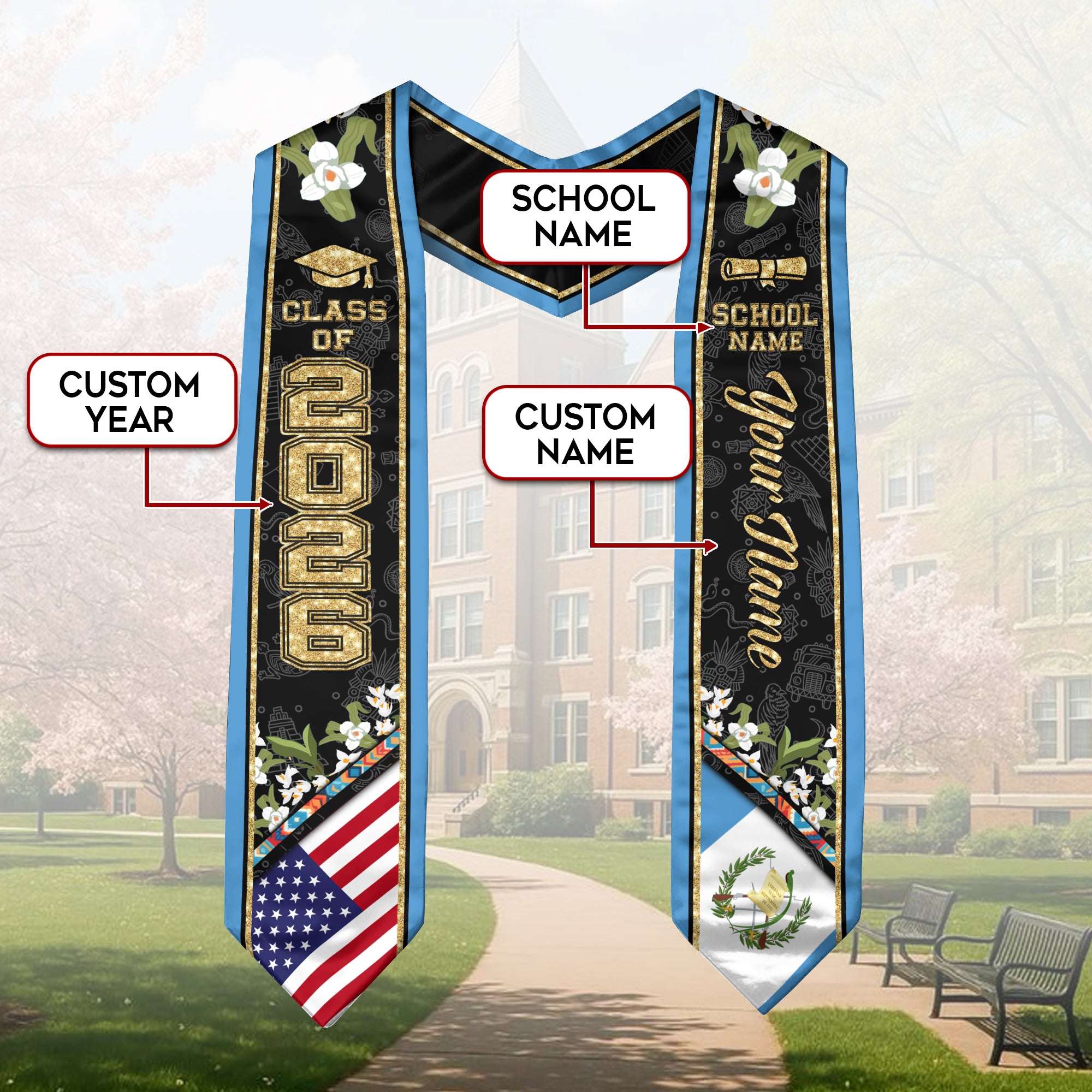 Guatemala Stole, 2026 Guatemala Flag Sash, Guatemala Graduation Stole