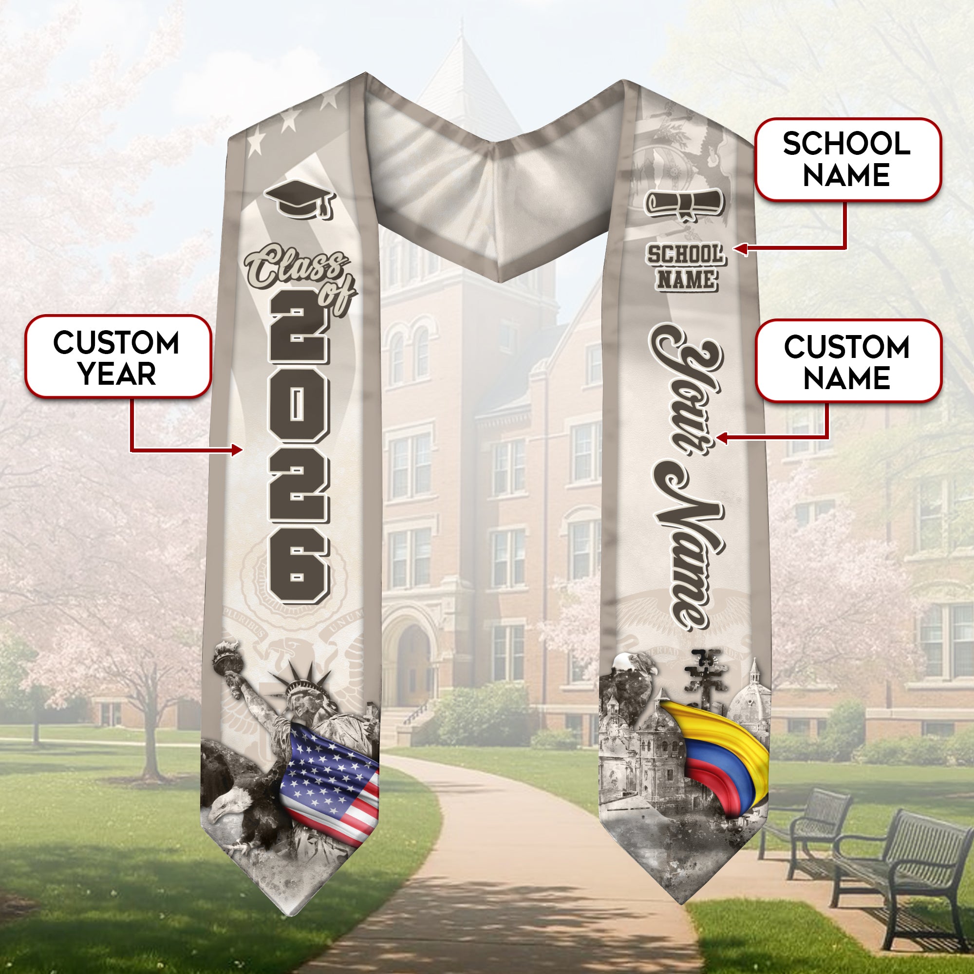 Colombian Flag Graduation Stole 2026, Colombia Stole Sash, Custom Touch for Class of 2026