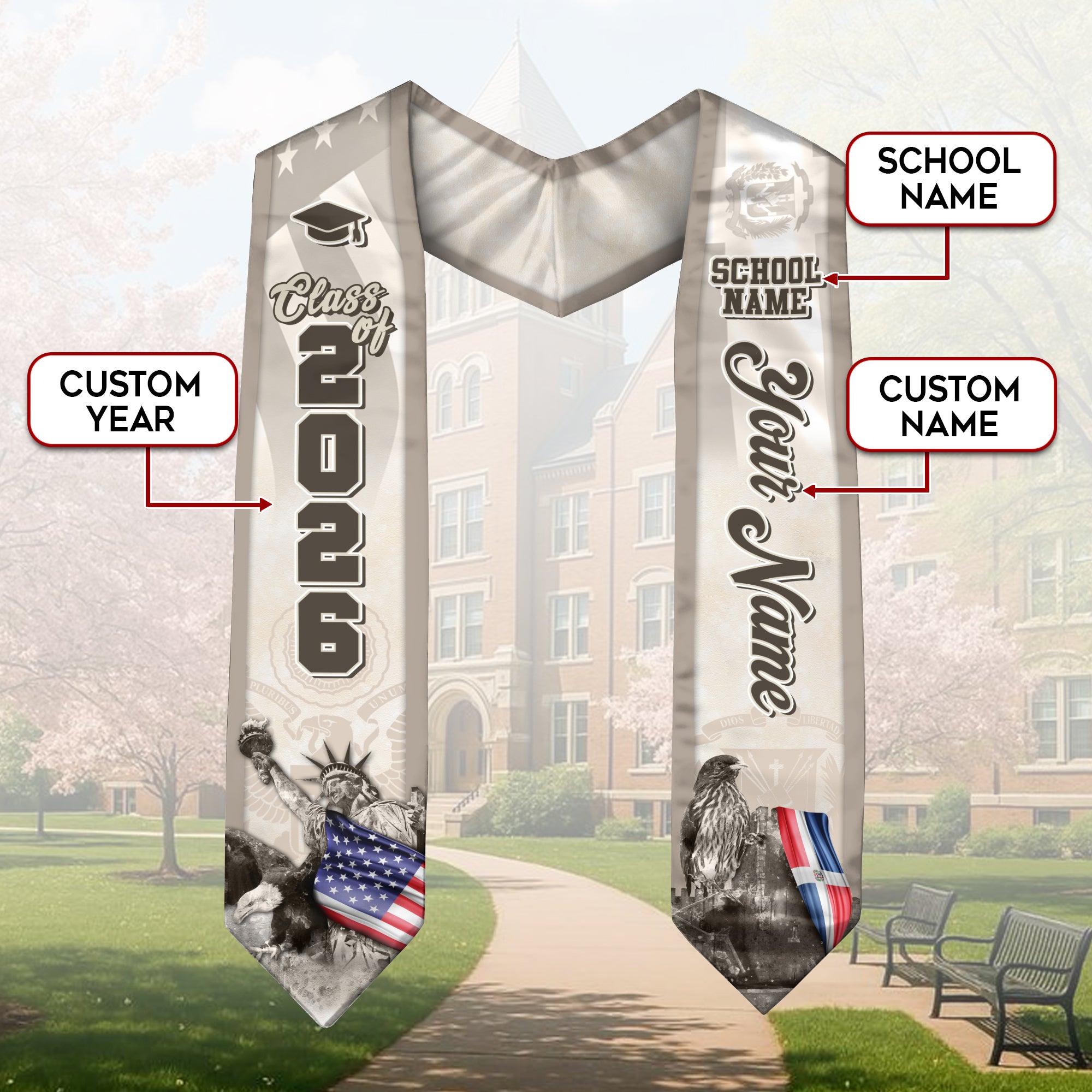 Dominican Flag Graduation Stole 2026, Dominican Stole Sash, Custom Touch for Class of 2026