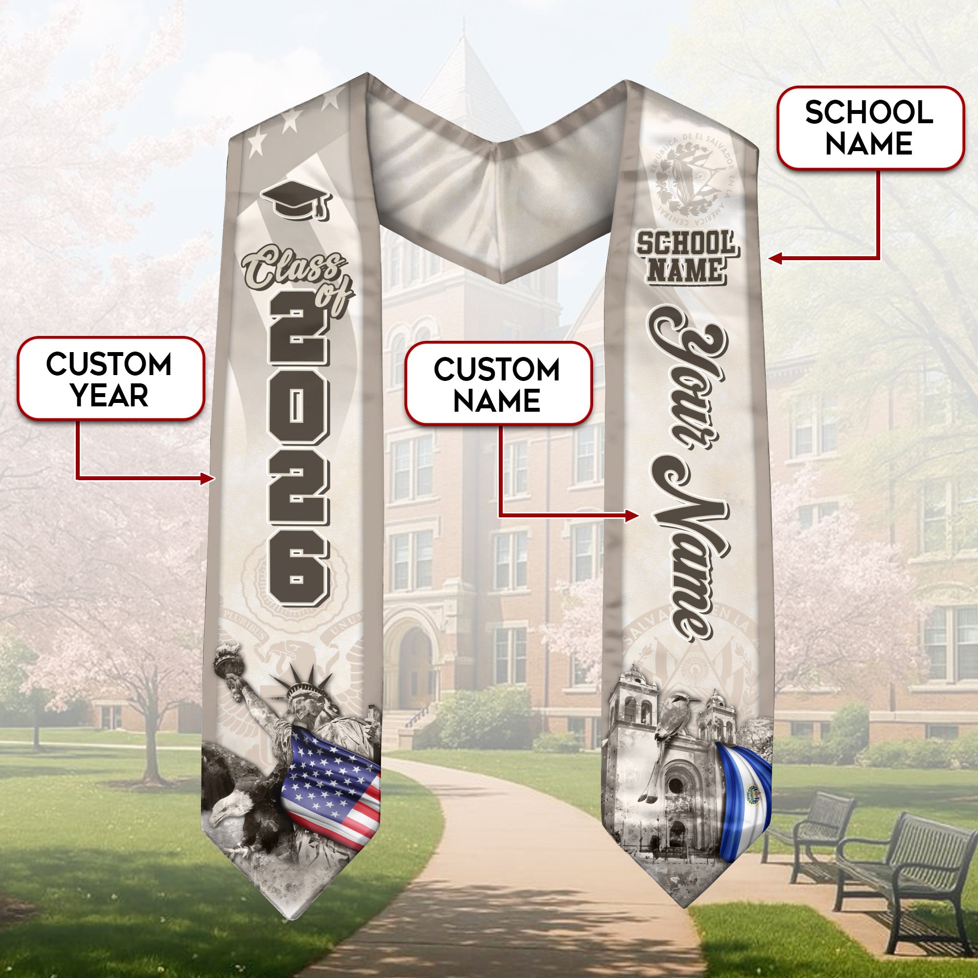 Salvadoran Flag Graduation Stole 2026, El Salvador Stole Sash, Custom Touch for 2026